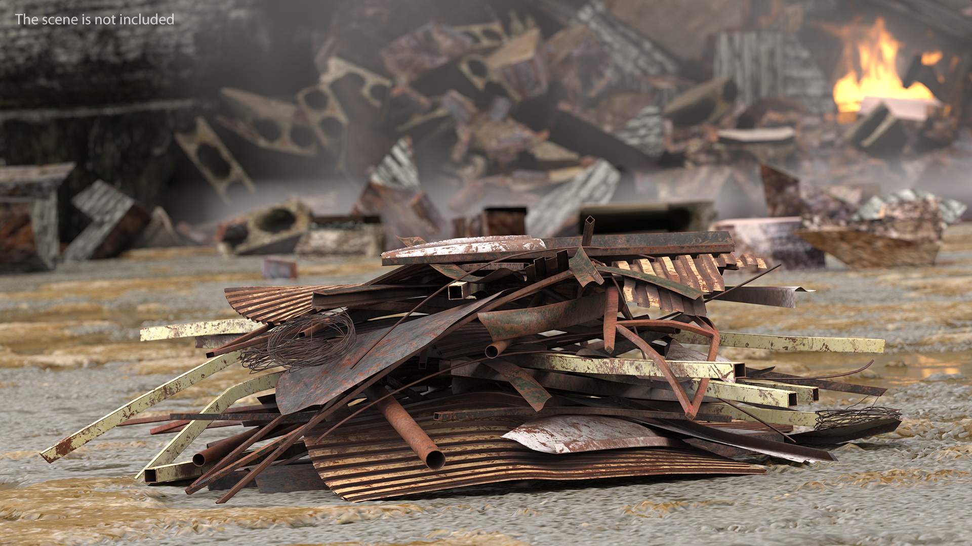 Pile of Twisted Metal and Debris 3D