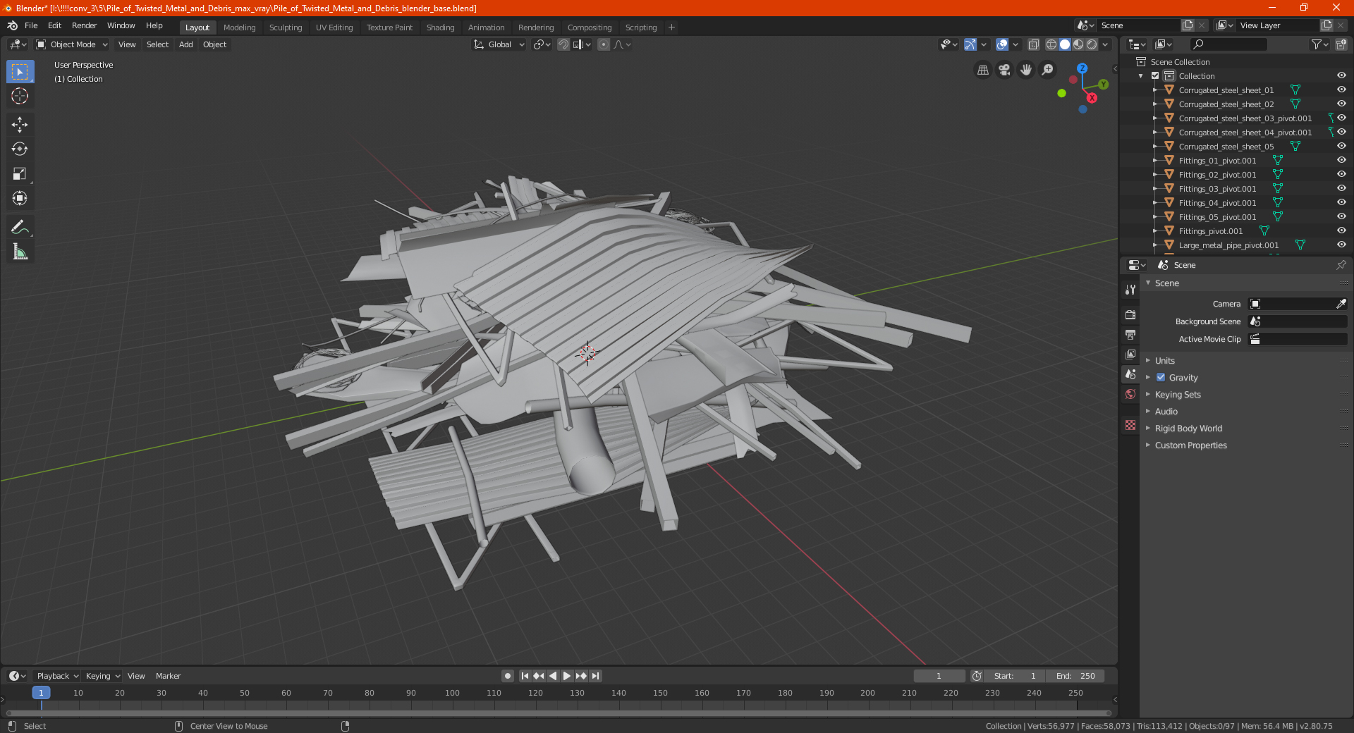 Pile of Twisted Metal and Debris 3D