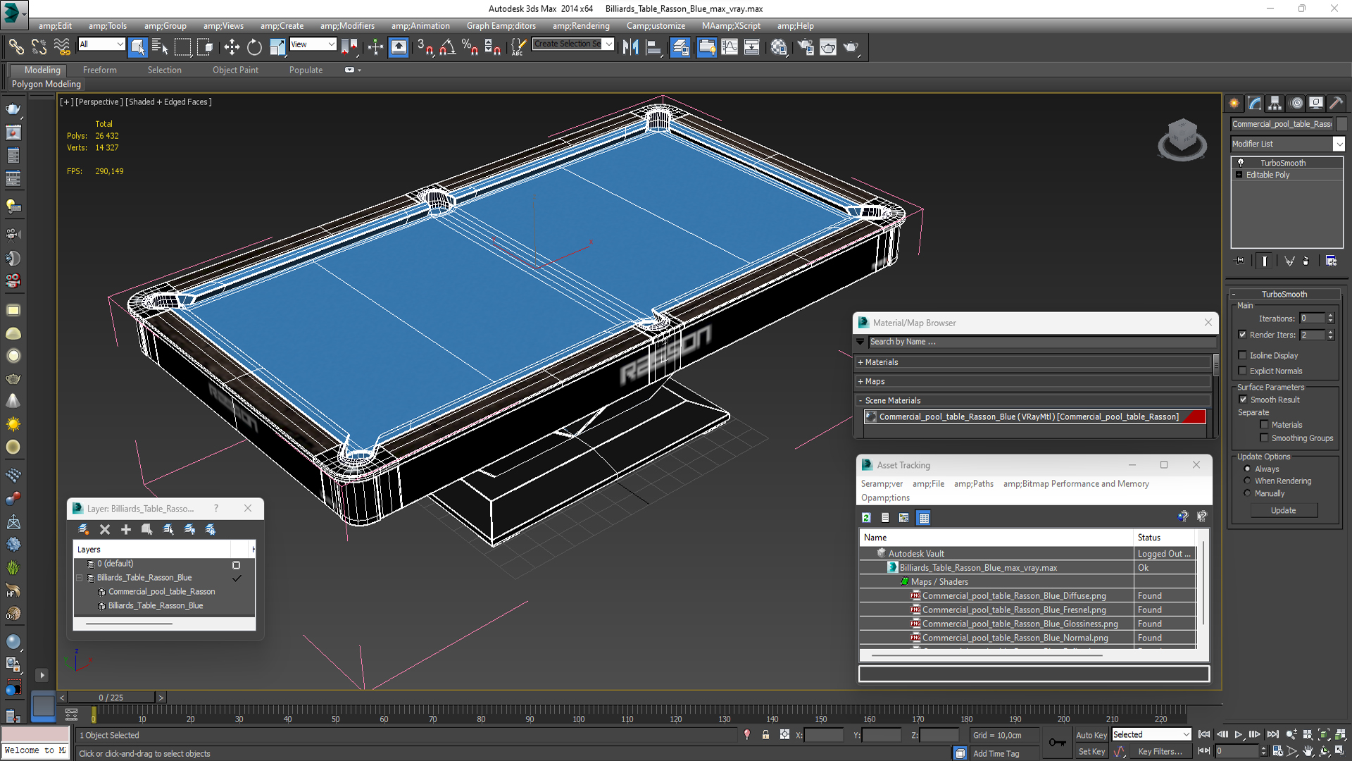 Billiards Table Rasson Blue 3D