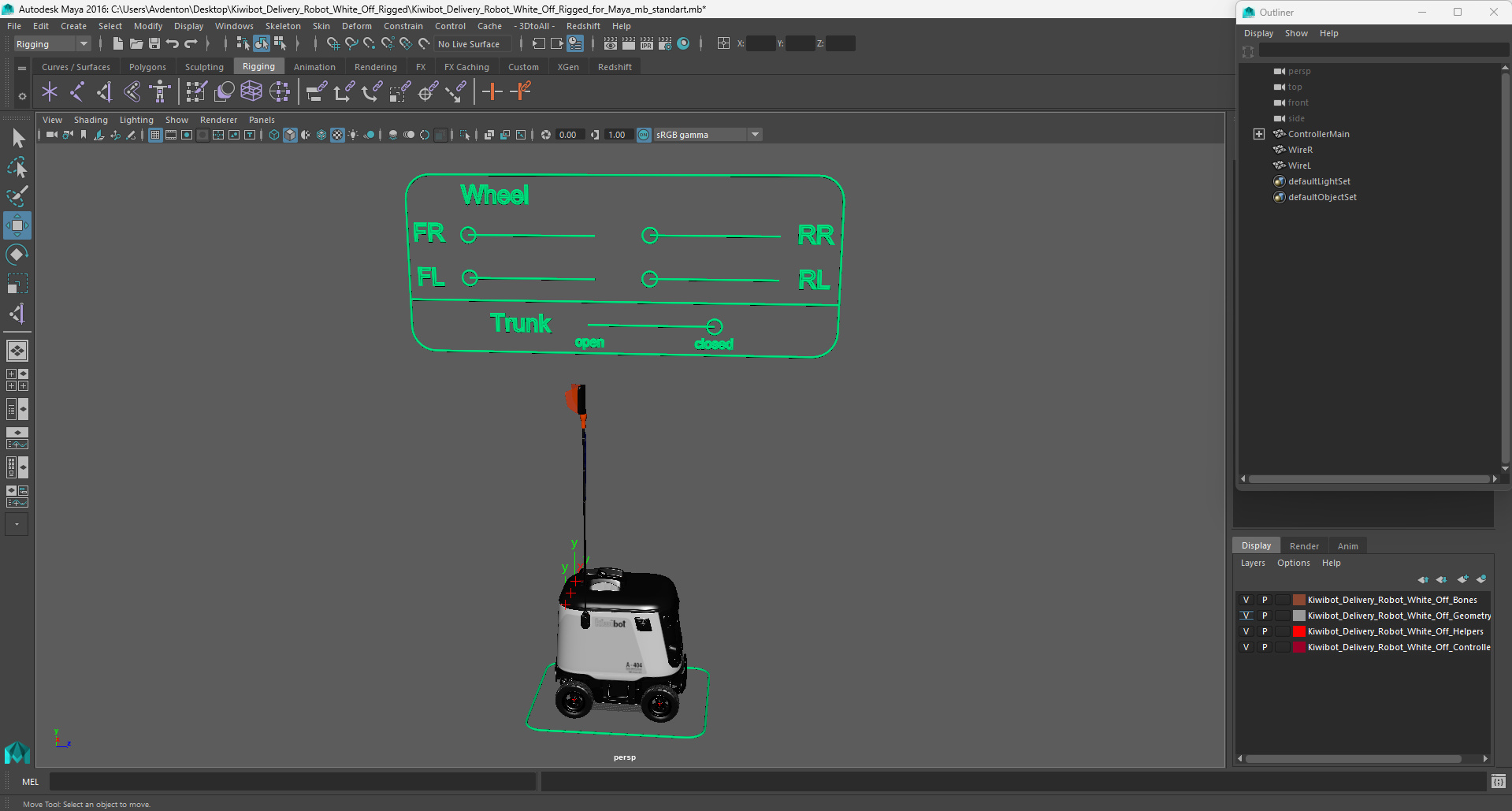 3D Kiwibot Delivery Robot White Off Rigged for Maya model