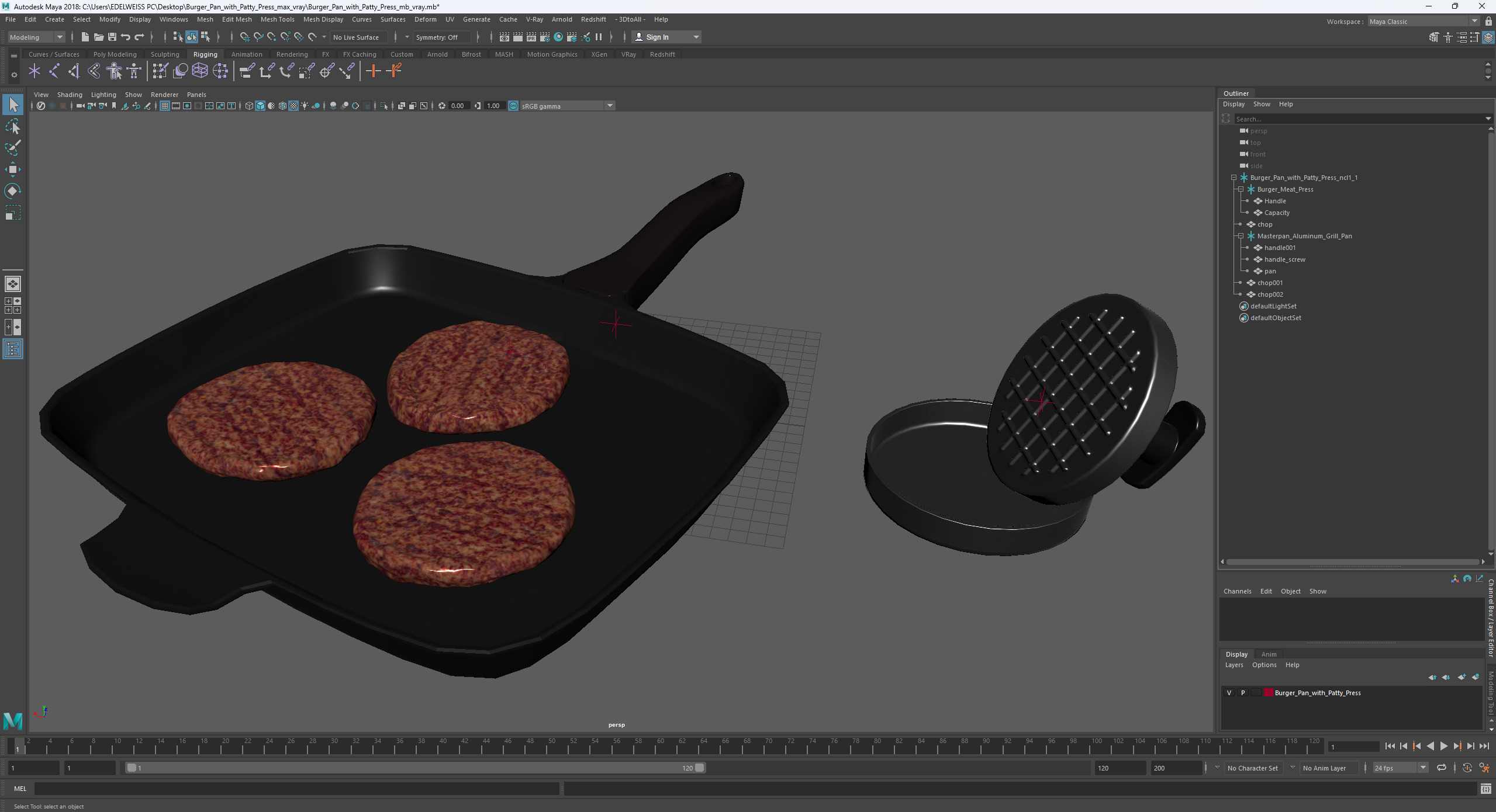 Burger Pan with Patty Press 3D