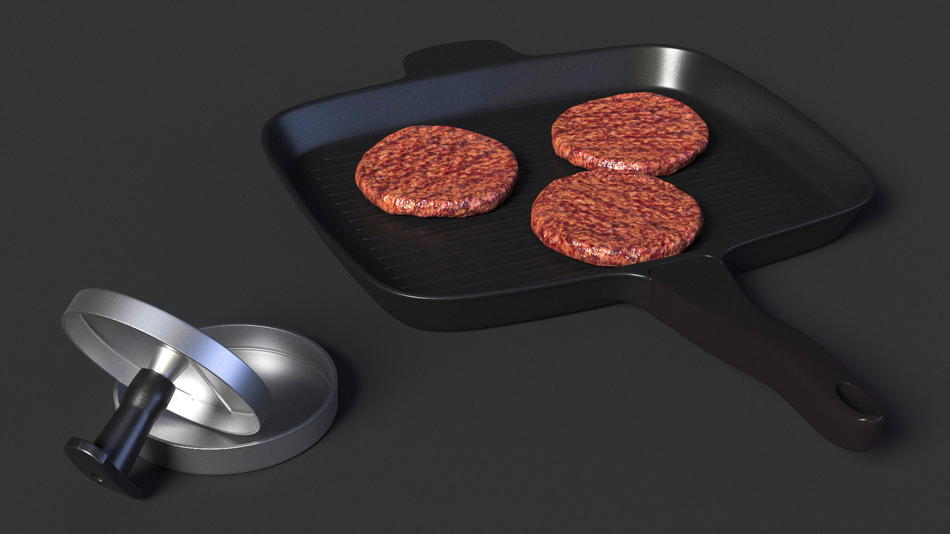 Burger Pan with Patty Press 3D