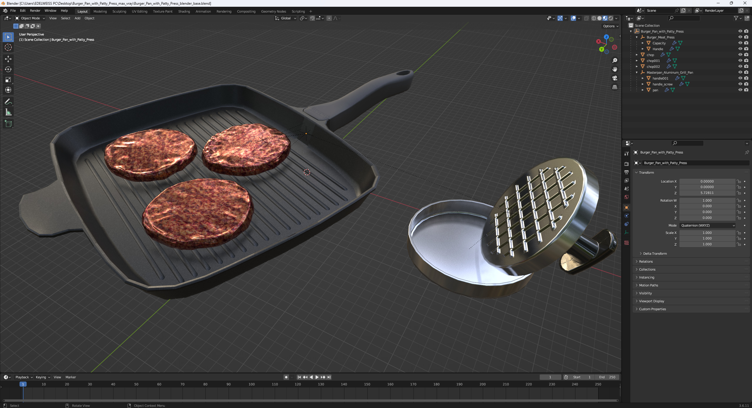 Burger Pan with Patty Press 3D