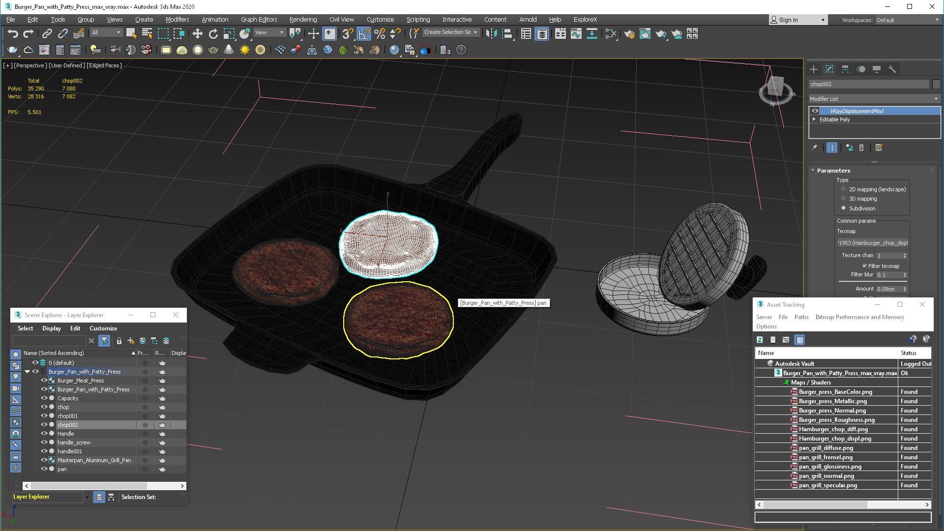 Burger Pan with Patty Press 3D