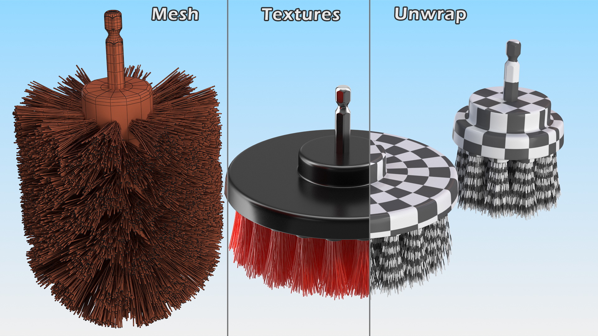 Three Piece Drill Brush Set 3D