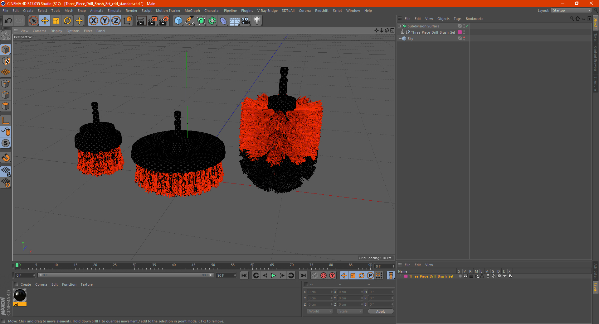 Three Piece Drill Brush Set 3D