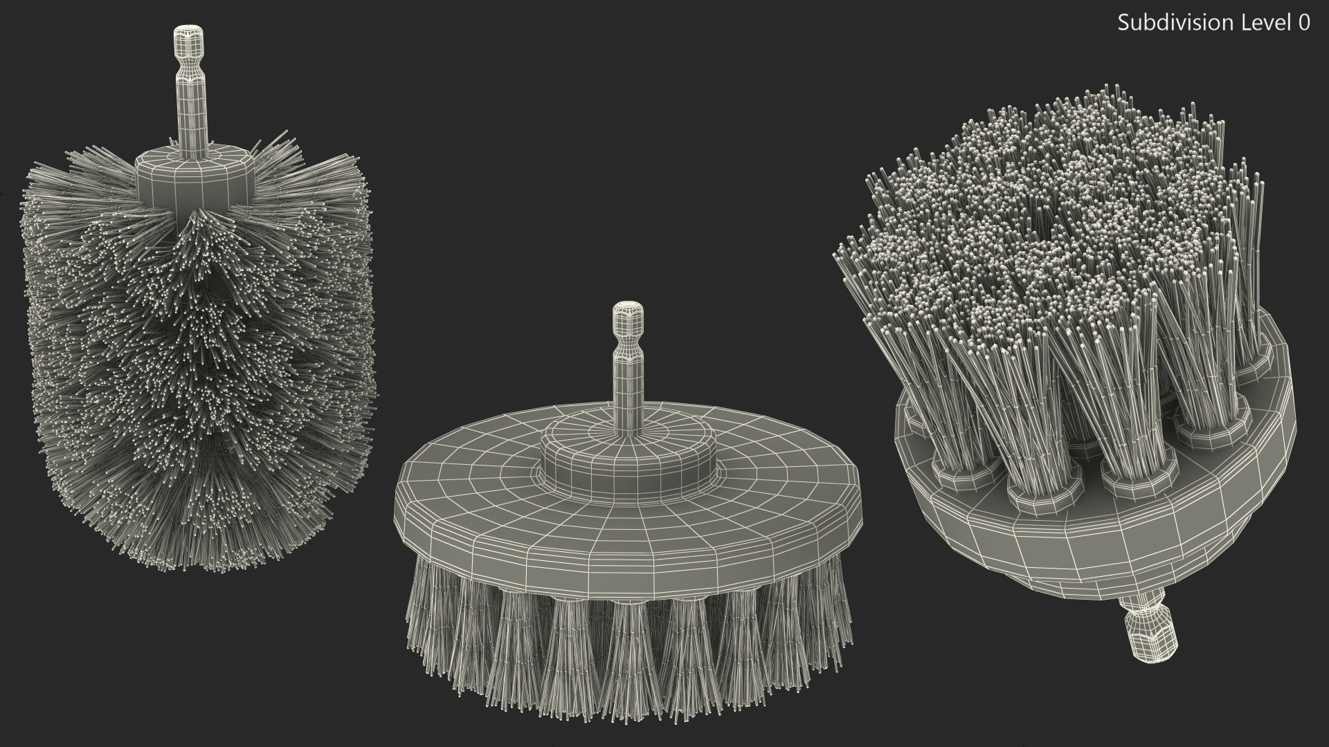 Three Piece Drill Brush Set 3D