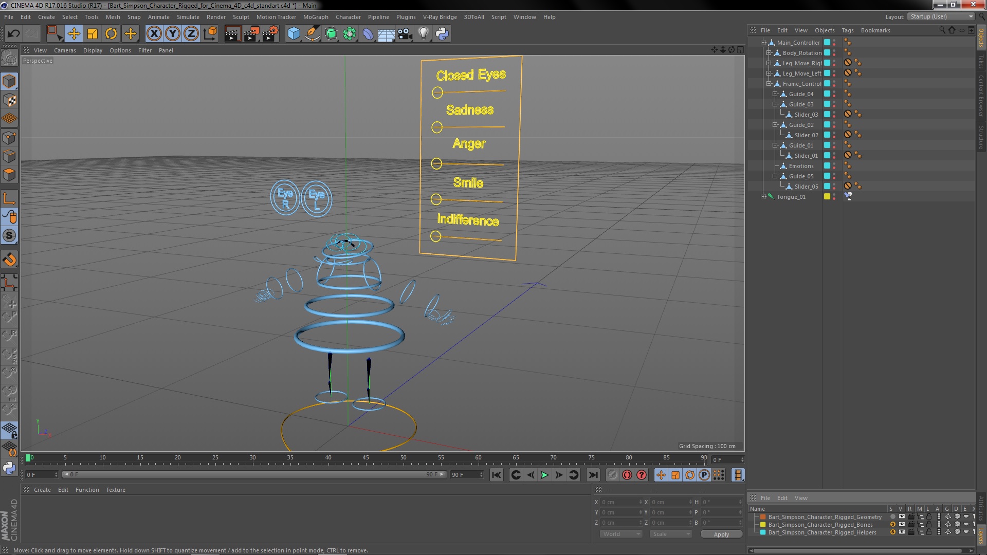 3D Bart Simpson Character Rigged for Cinema 4D model