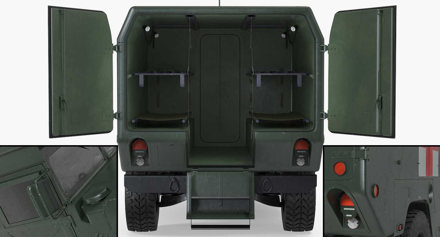 3D Maxi Ambulance Military Car HMMWV m997 Rigged Green