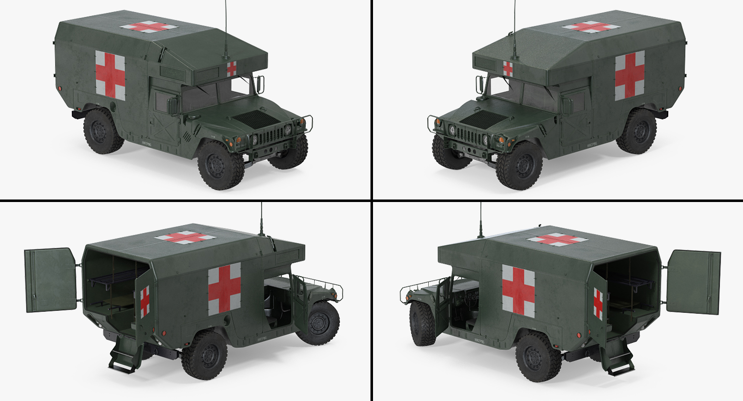 3D Maxi Ambulance Military Car HMMWV m997 Rigged Green
