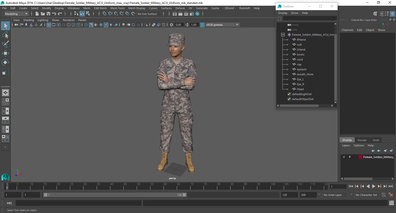 3D model Female Soldier Military ACU Uniform