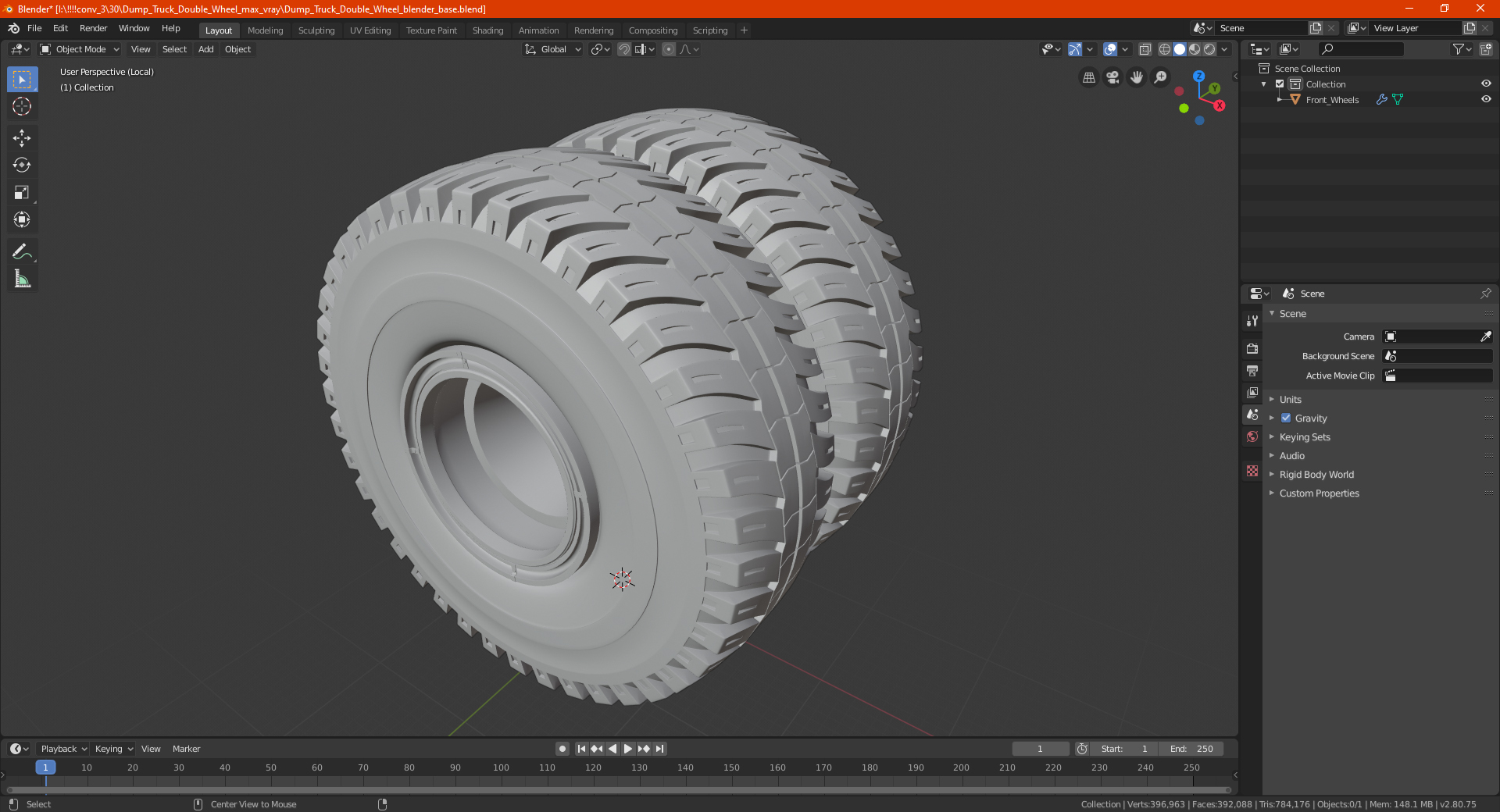 3D Dump Truck Double Wheel model
