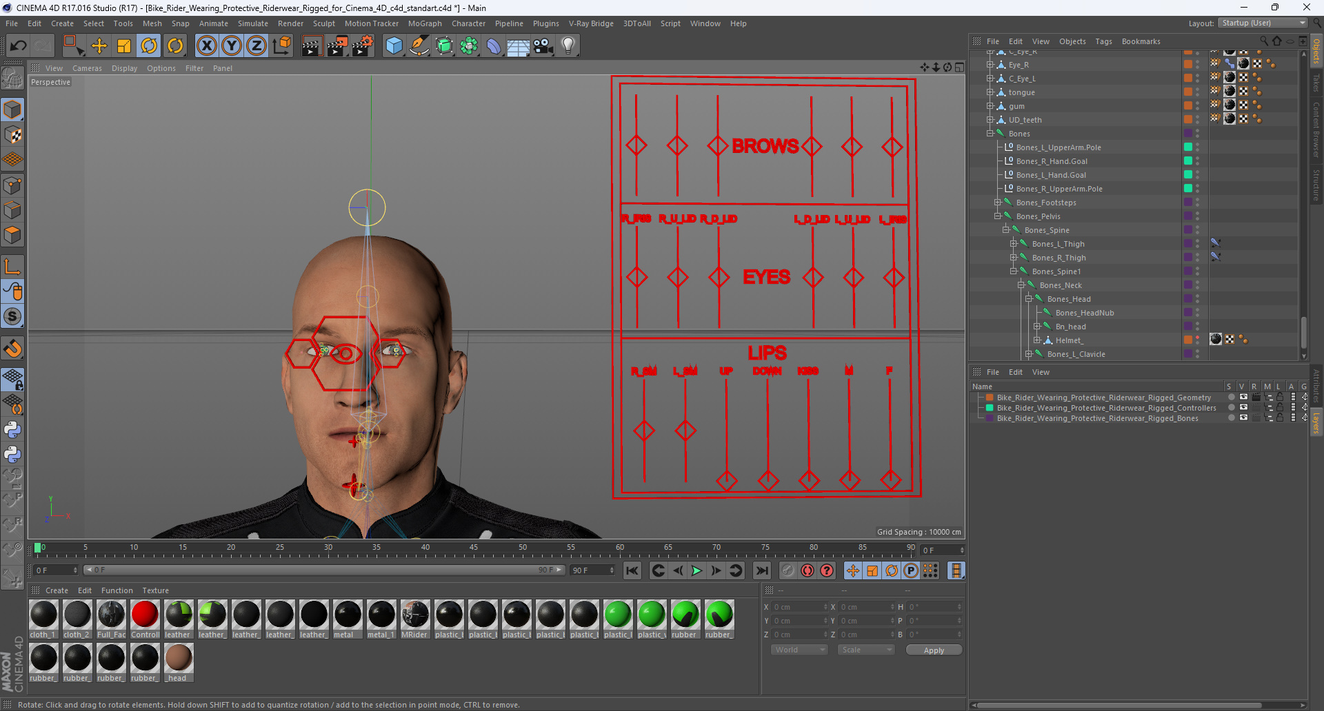 3D model Bike Rider Wearing Protective Riderwear Rigged for Cinema 4D