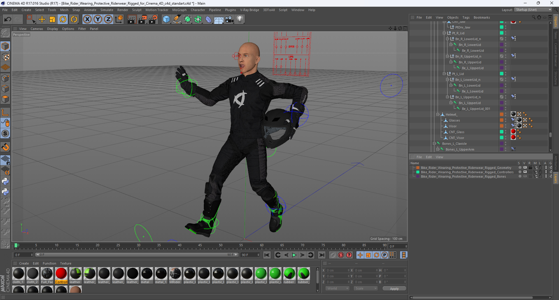 3D model Bike Rider Wearing Protective Riderwear Rigged for Cinema 4D