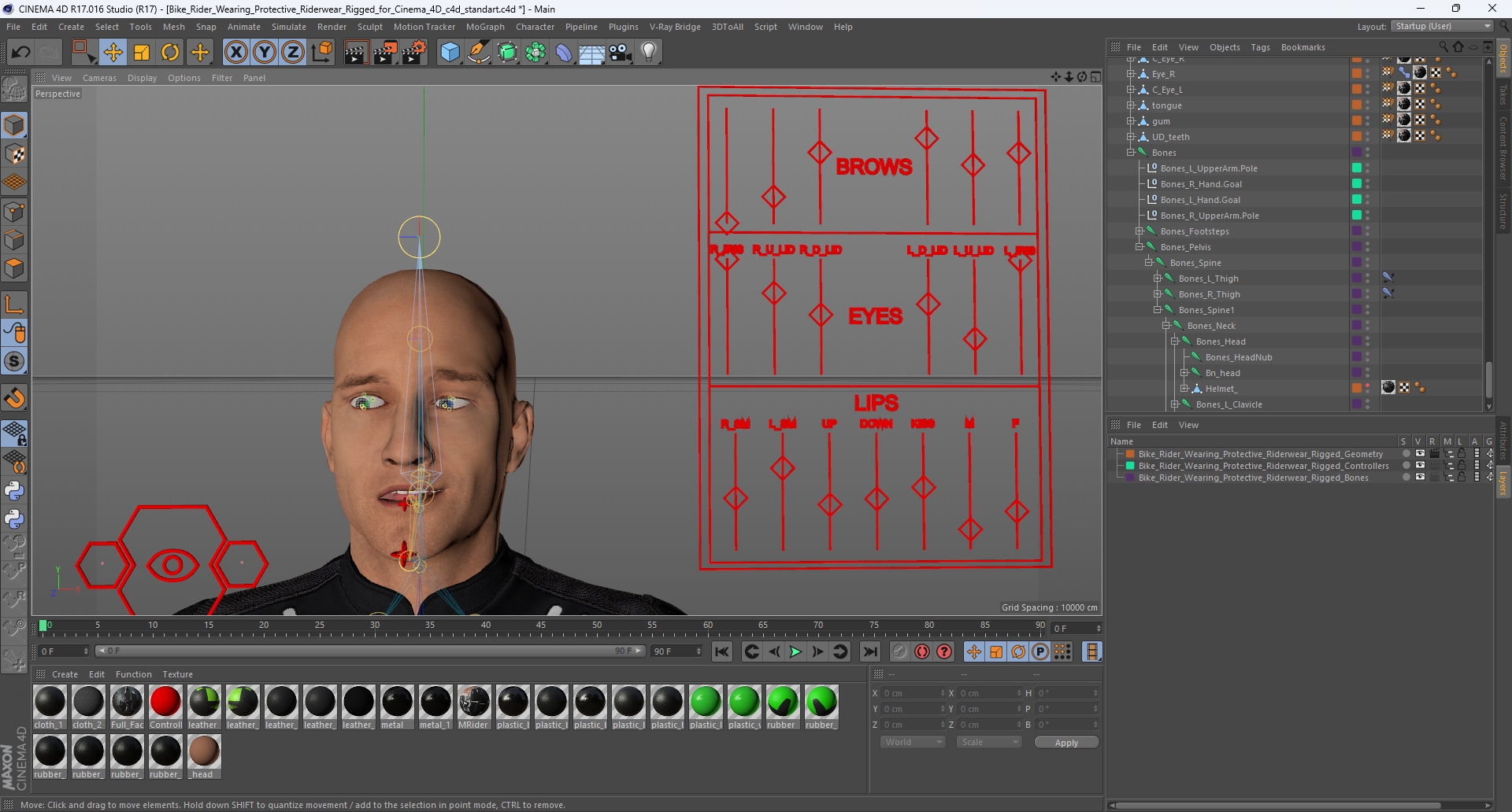 3D model Bike Rider Wearing Protective Riderwear Rigged for Cinema 4D
