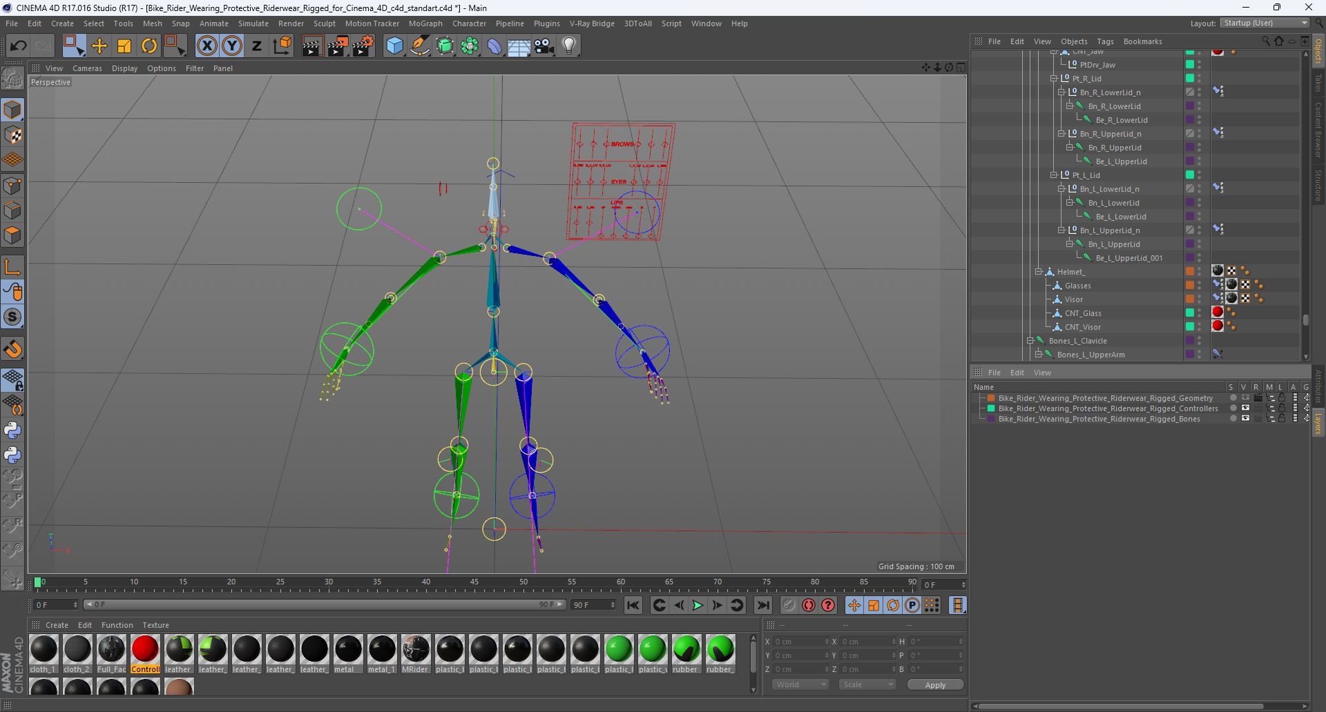 3D model Bike Rider Wearing Protective Riderwear Rigged for Cinema 4D
