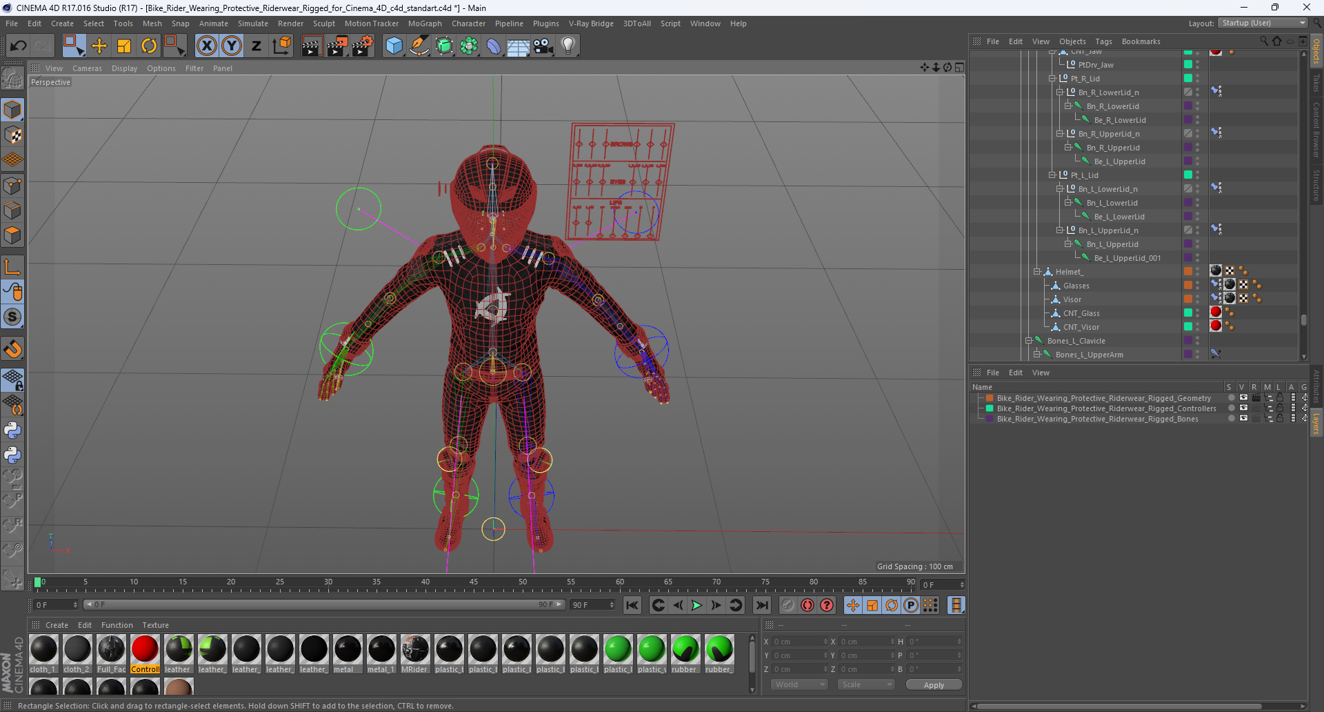 3D model Bike Rider Wearing Protective Riderwear Rigged for Cinema 4D