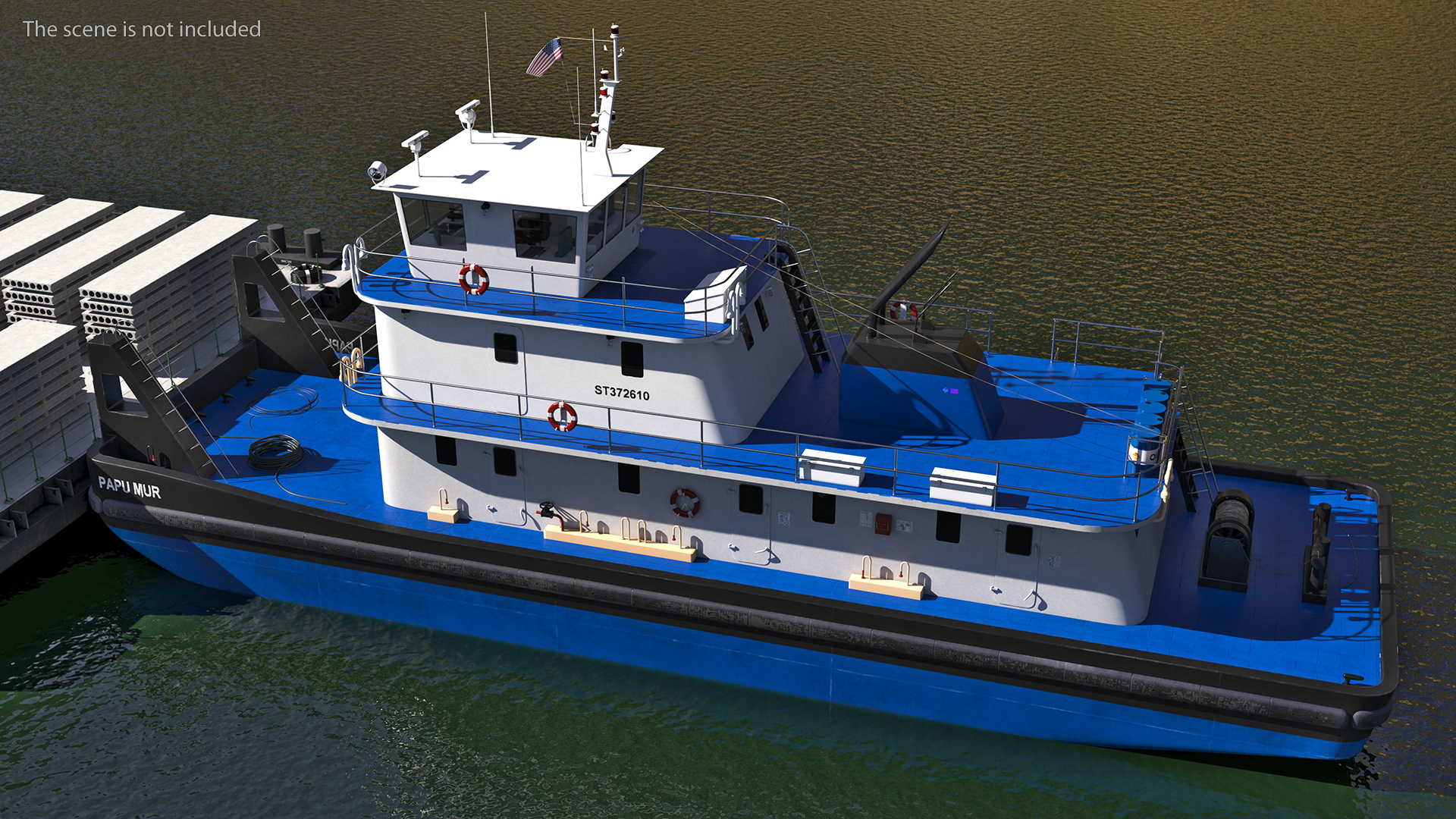 Push Boat Ship with Pontoon Barge Loaded Concrete Slab 3D model
