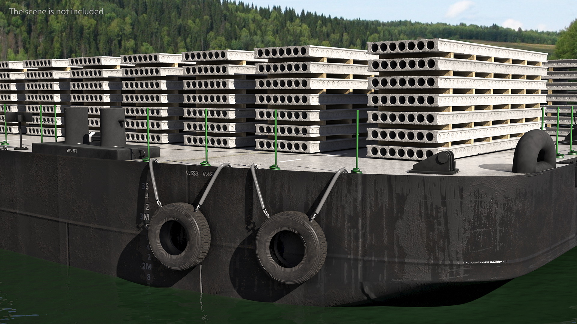 Push Boat Ship with Pontoon Barge Loaded Concrete Slab 3D model