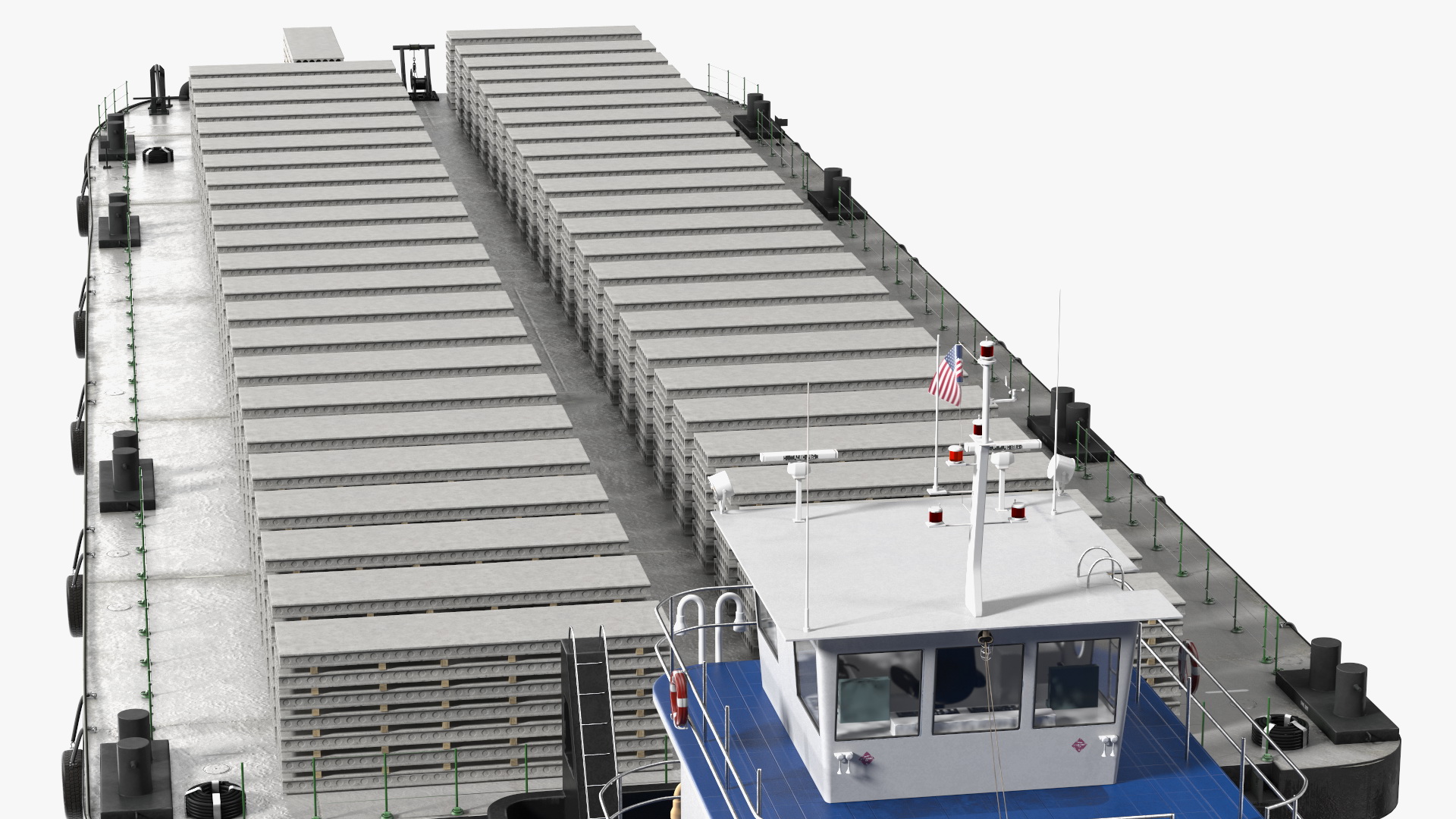 Push Boat Ship with Pontoon Barge Loaded Concrete Slab 3D model