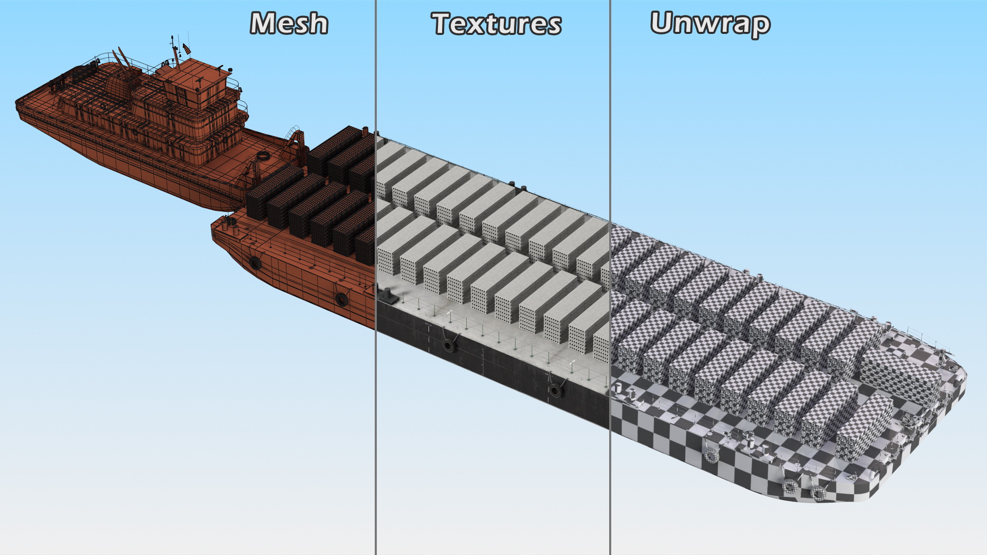 Push Boat Ship with Pontoon Barge Loaded Concrete Slab 3D model