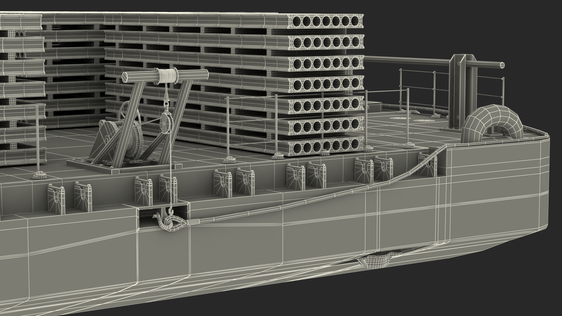 Push Boat Ship with Pontoon Barge Loaded Concrete Slab 3D model
