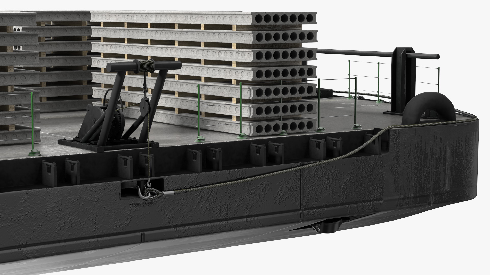Push Boat Ship with Pontoon Barge Loaded Concrete Slab 3D model