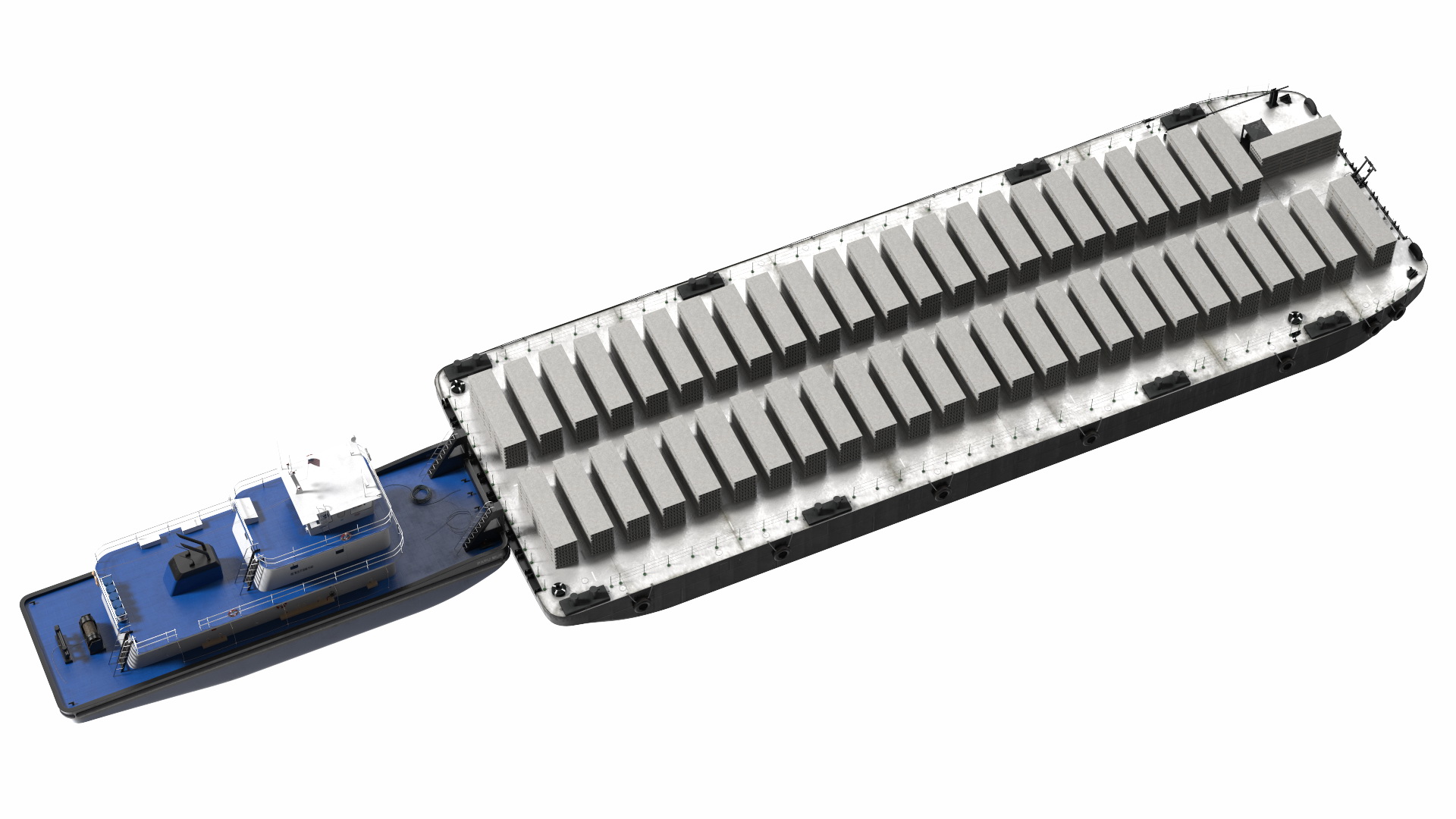 Push Boat Ship with Pontoon Barge Loaded Concrete Slab 3D model