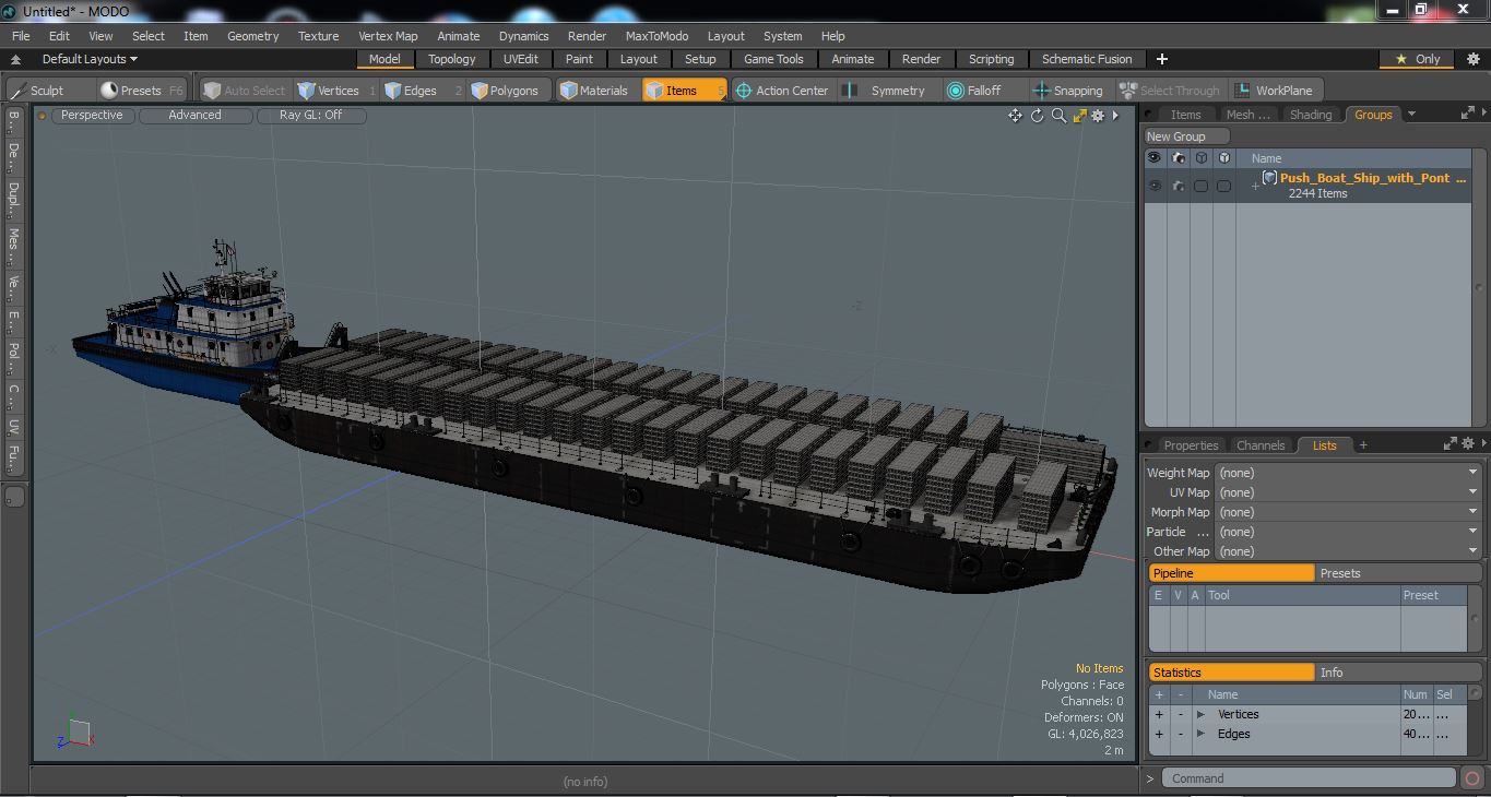 Push Boat Ship with Pontoon Barge Loaded Concrete Slab 3D model