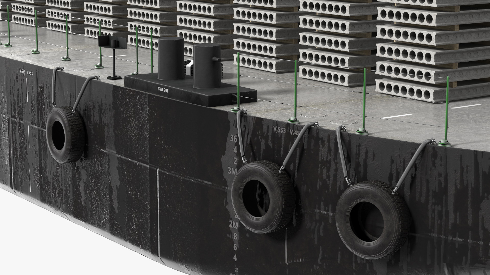 Push Boat Ship with Pontoon Barge Loaded Concrete Slab 3D model