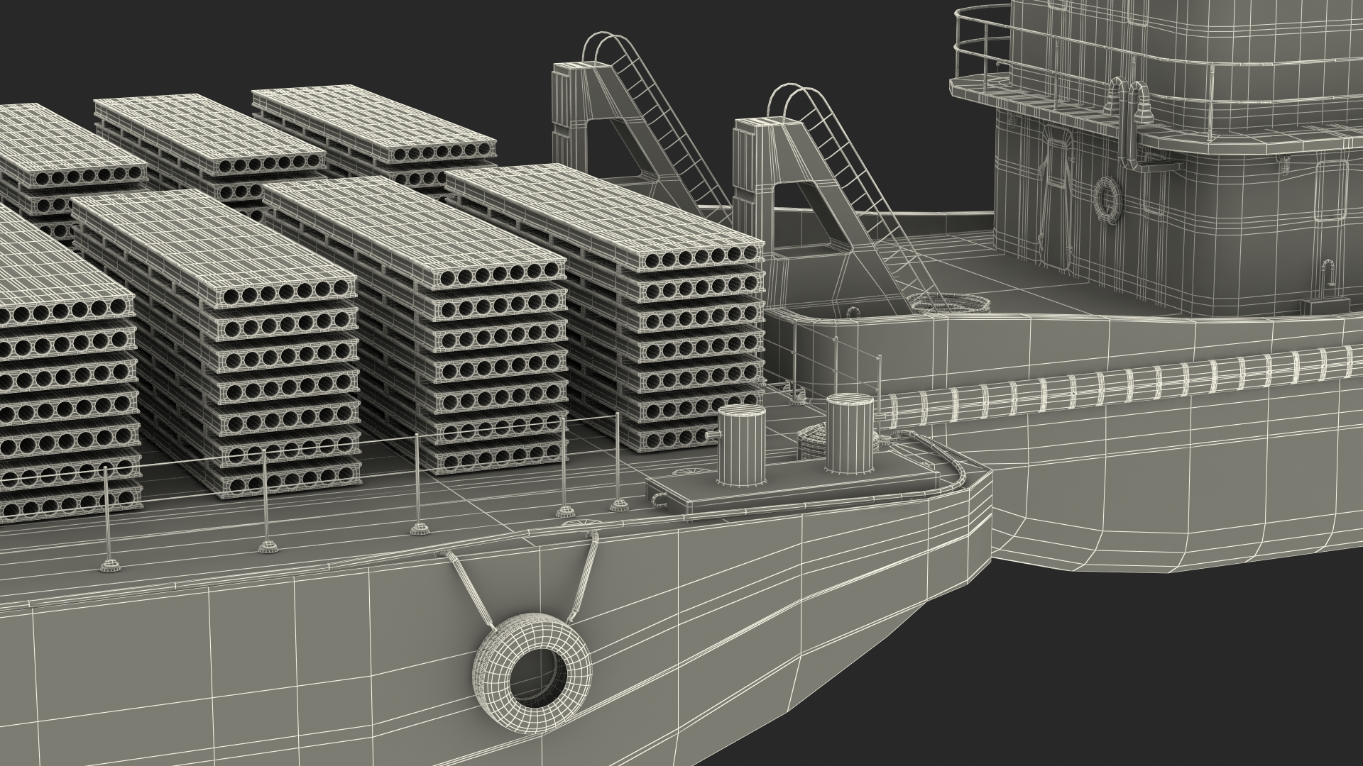 Push Boat Ship with Pontoon Barge Loaded Concrete Slab 3D model