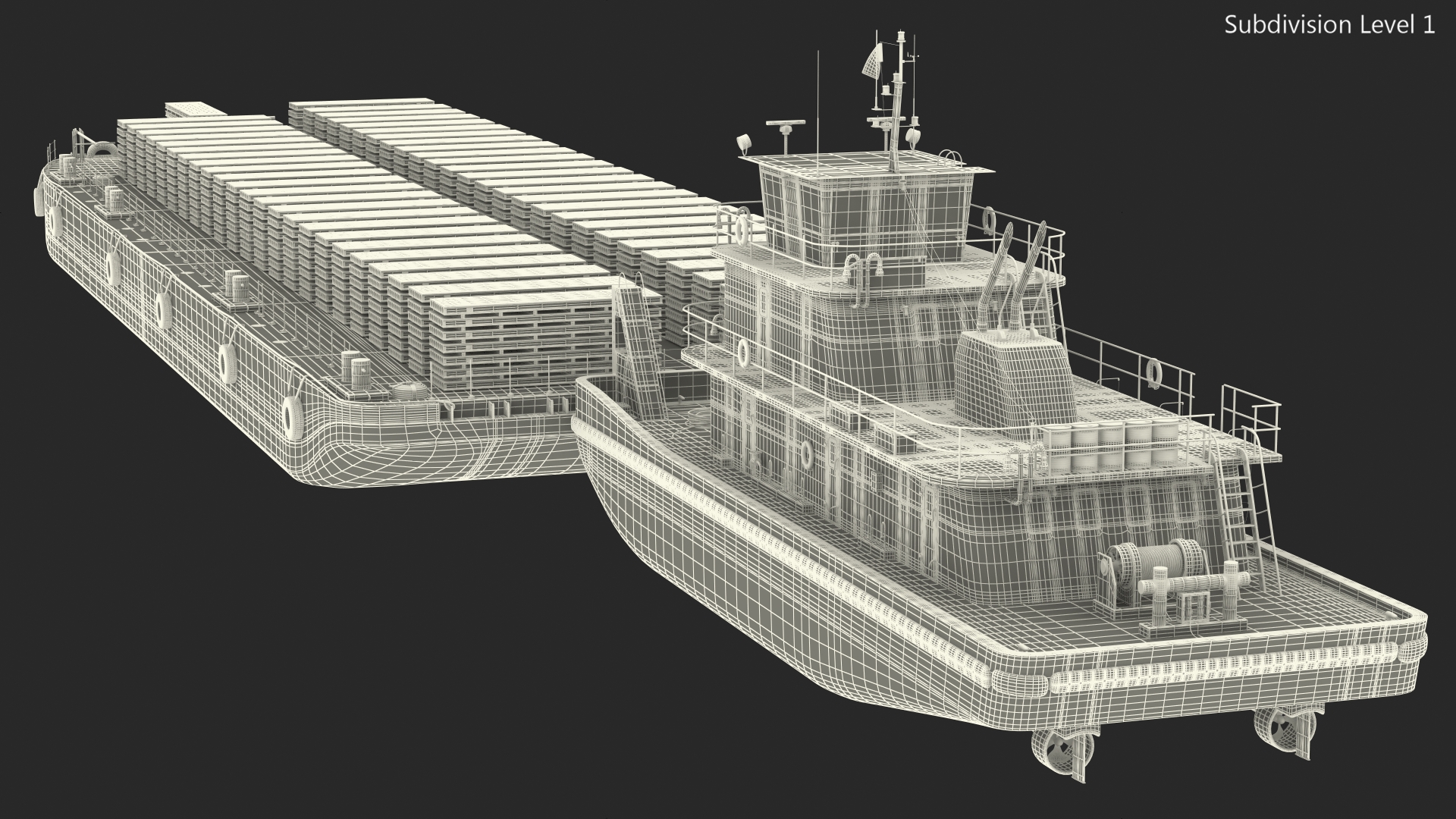 Push Boat Ship with Pontoon Barge Loaded Concrete Slab 3D model