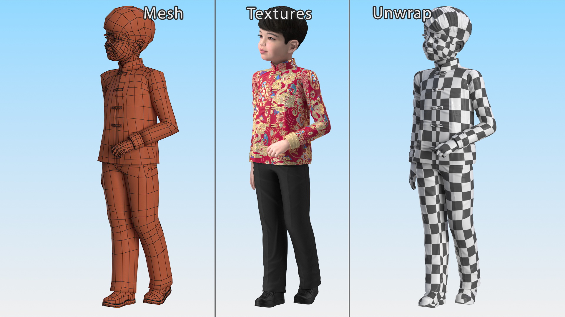 3D Chinese Boy Dragon Silk Costume