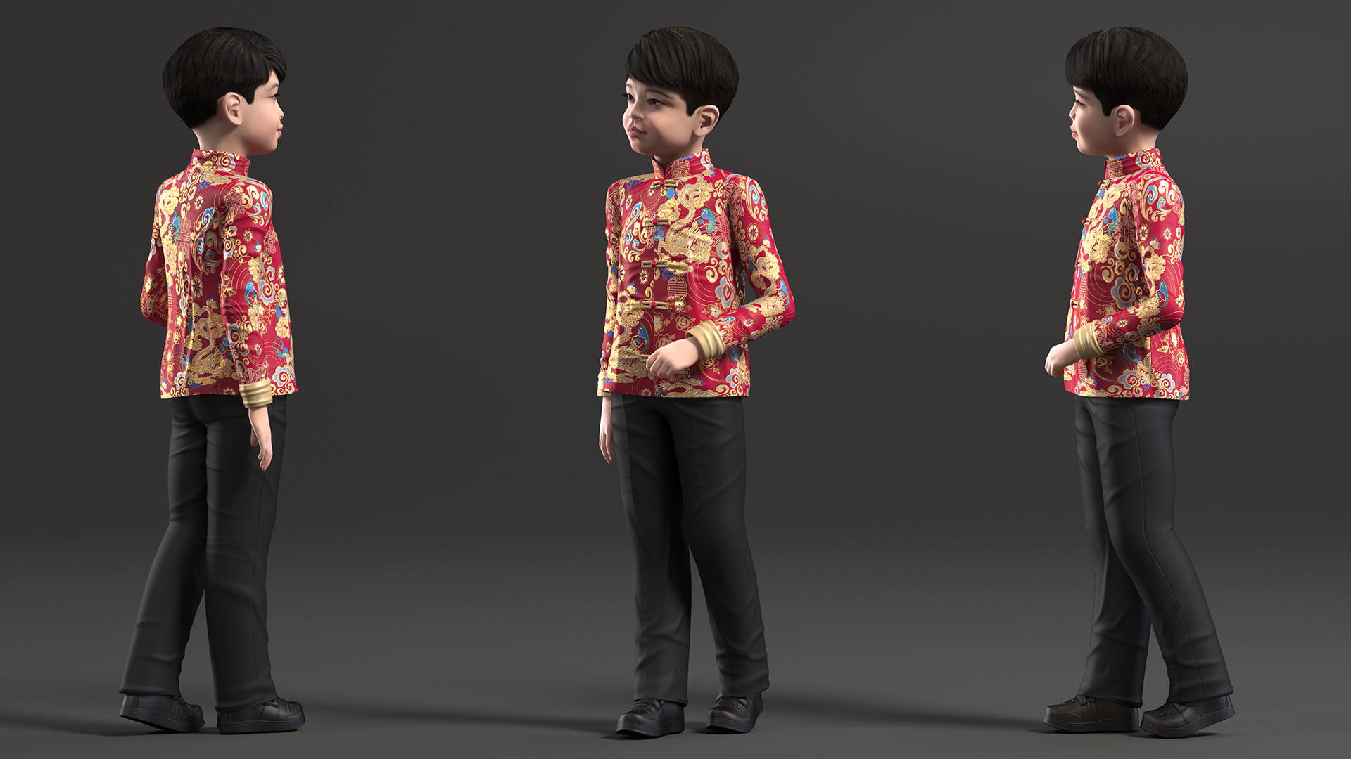 3D Chinese Boy Dragon Silk Costume