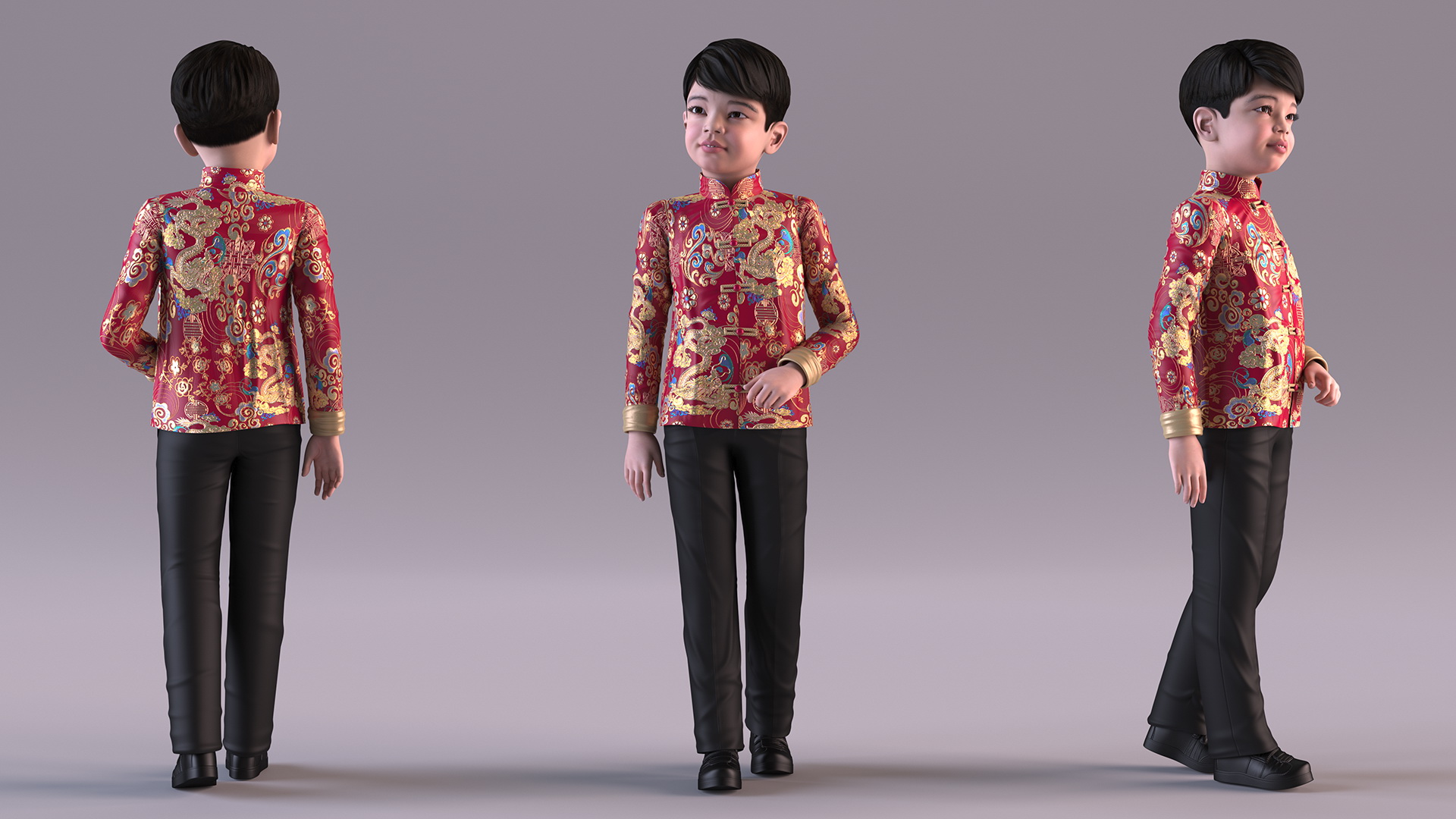 3D Chinese Boy Dragon Silk Costume