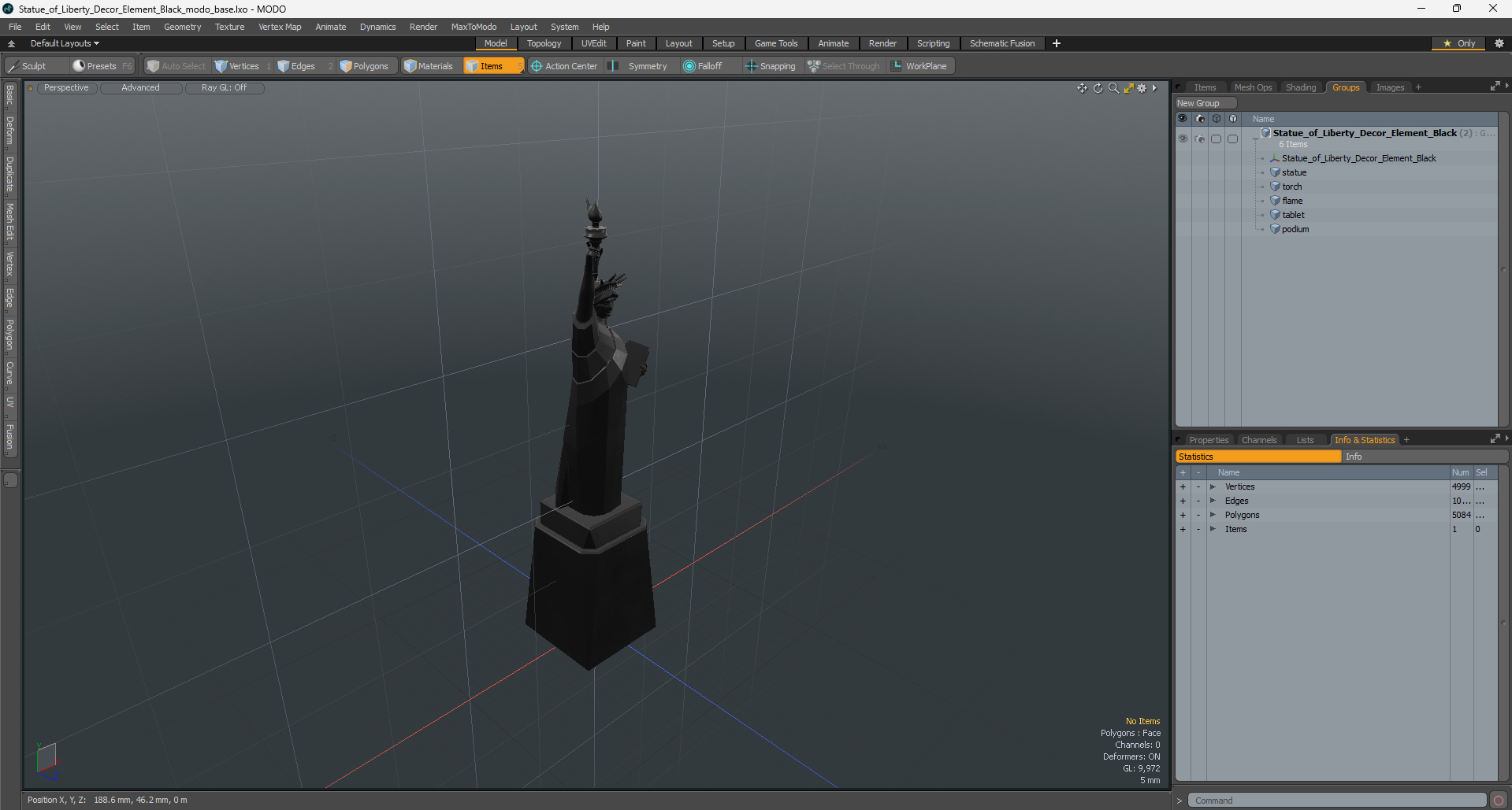 Statue of Liberty Decor Element Black 3D