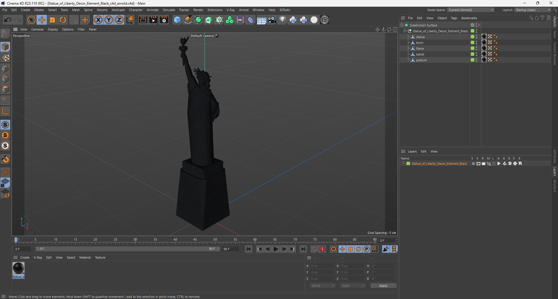 Statue of Liberty Decor Element Black 3D