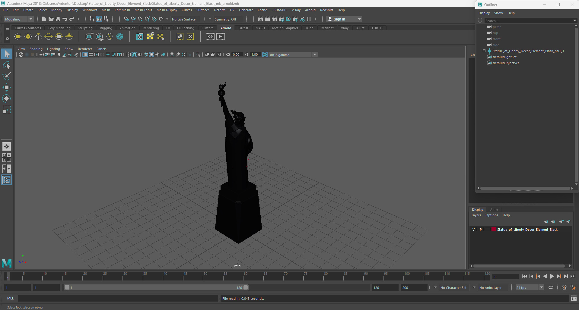 Statue of Liberty Decor Element Black 3D