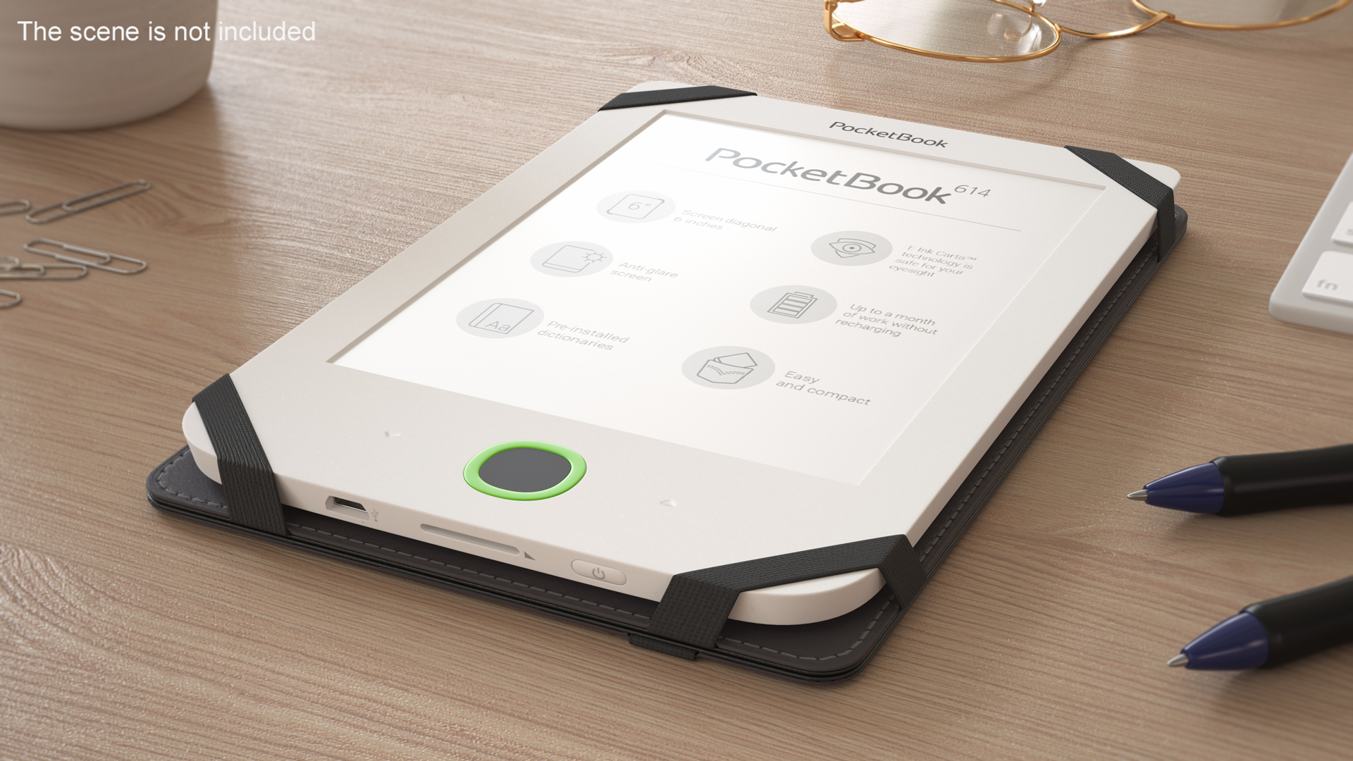 3D eReader PocketBook 614 Limited Edition White with Folded Case