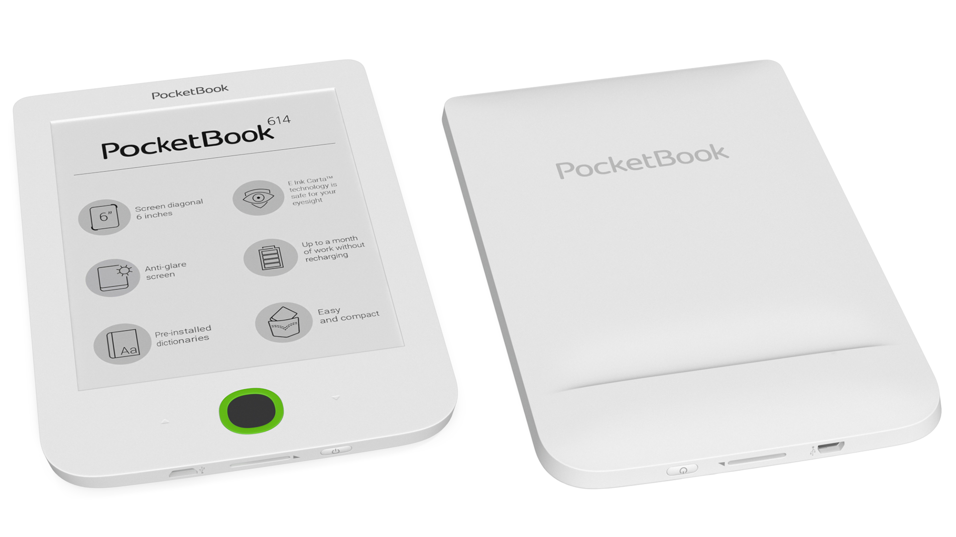 3D eReader PocketBook 614 Limited Edition White with Folded Case