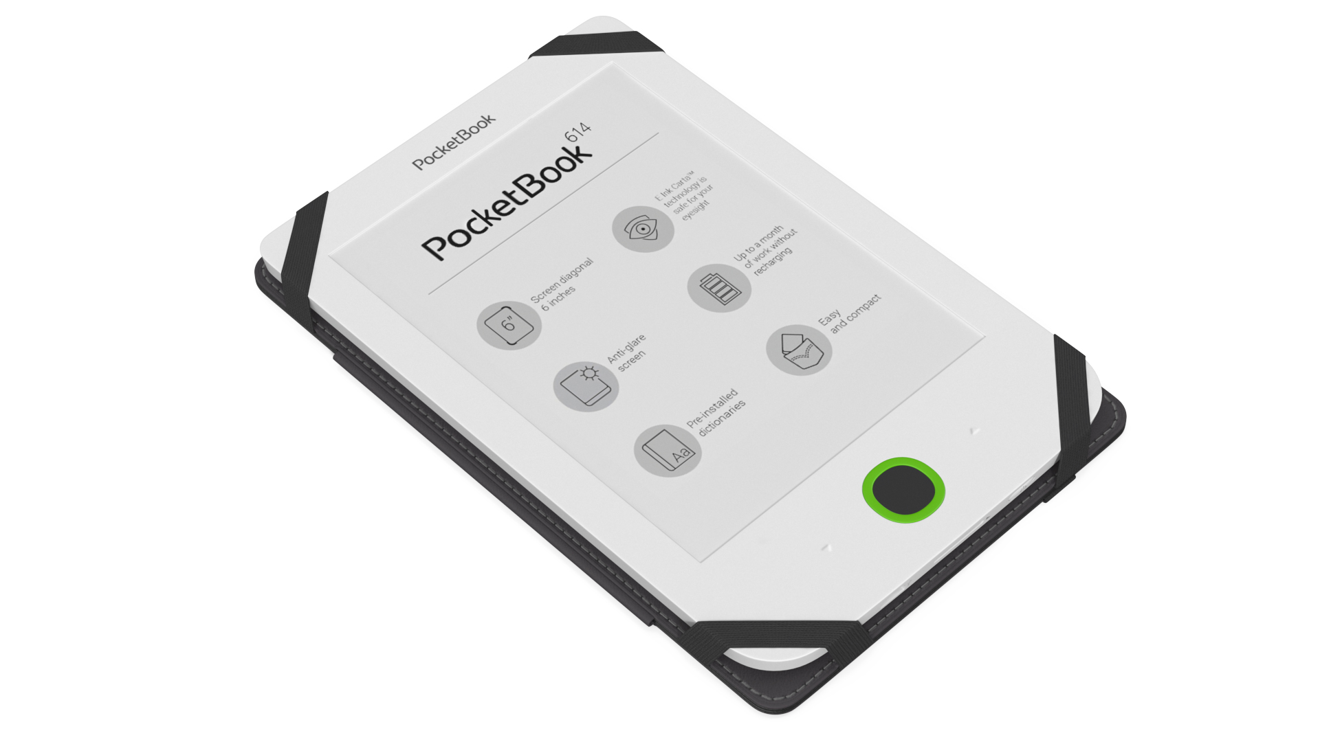 3D eReader PocketBook 614 Limited Edition White with Folded Case
