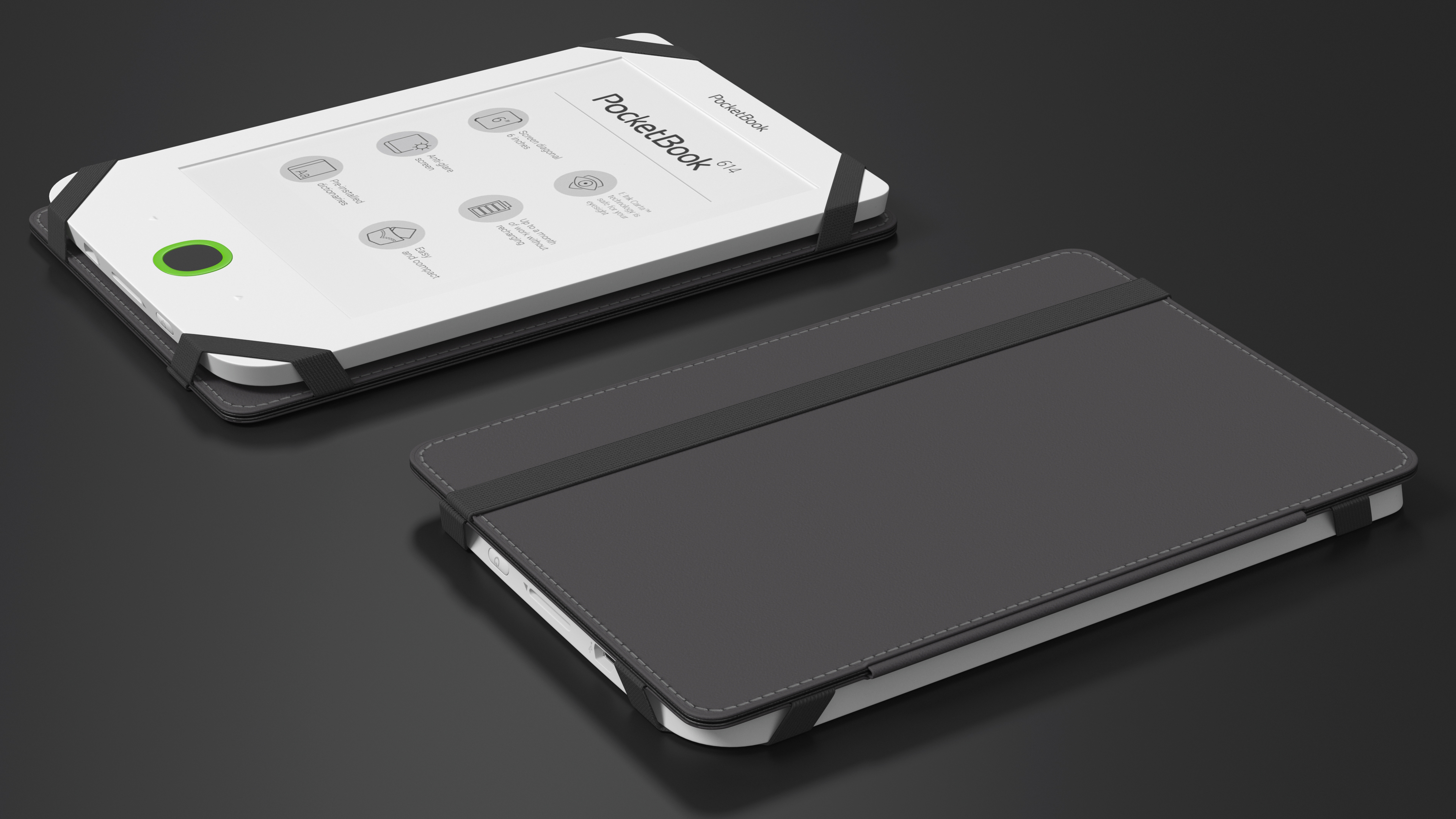 3D eReader PocketBook 614 Limited Edition White with Folded Case