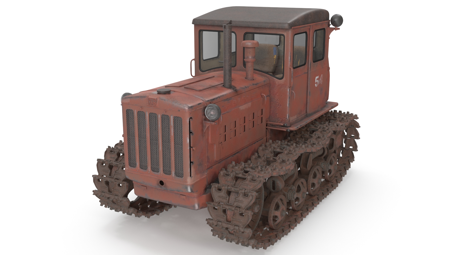 Old Rusty Soviet Crawler Tractor DT54 3D