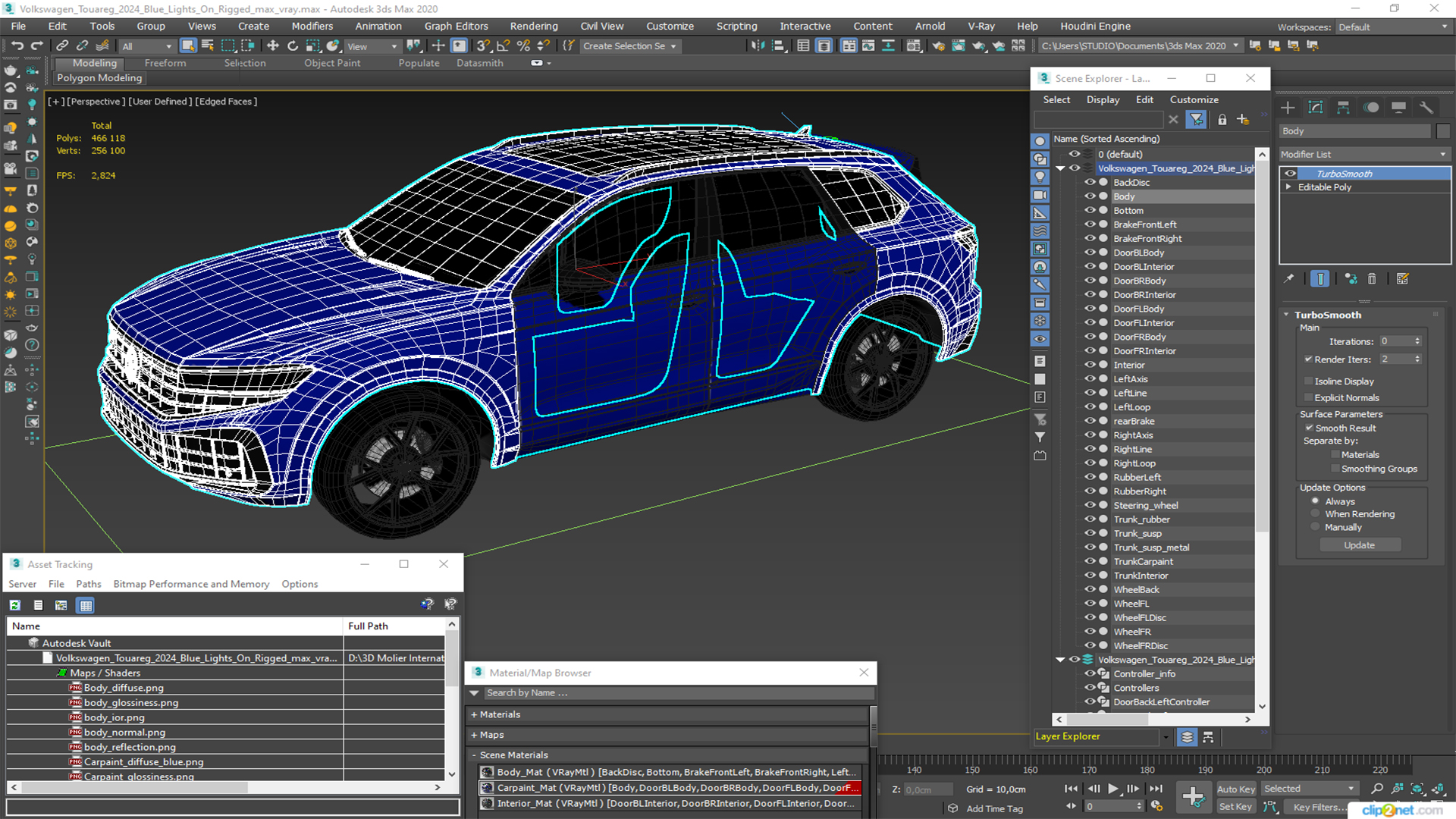 Volkswagen Touareg 2024 Blue Lights On Rigged for Maya 3D model