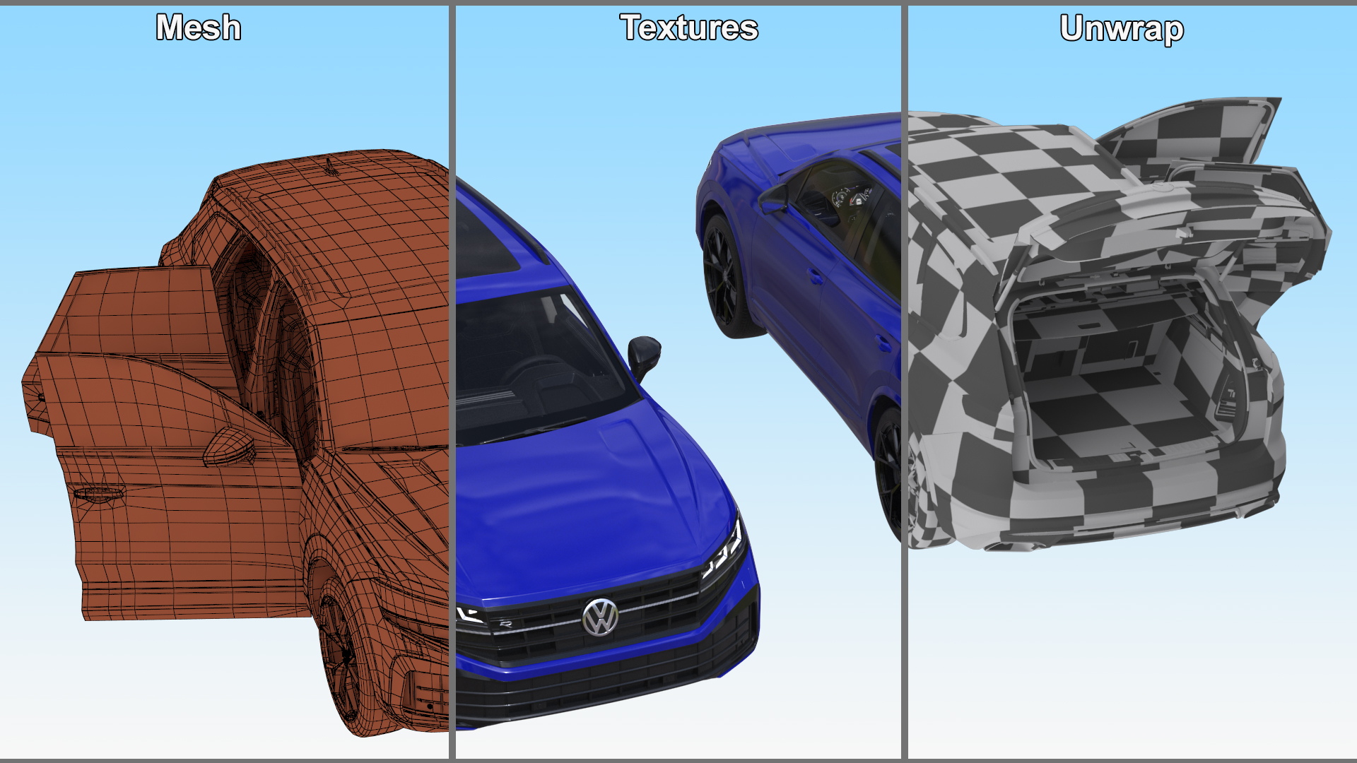 Volkswagen Touareg 2024 Blue Lights On Rigged for Maya 3D model