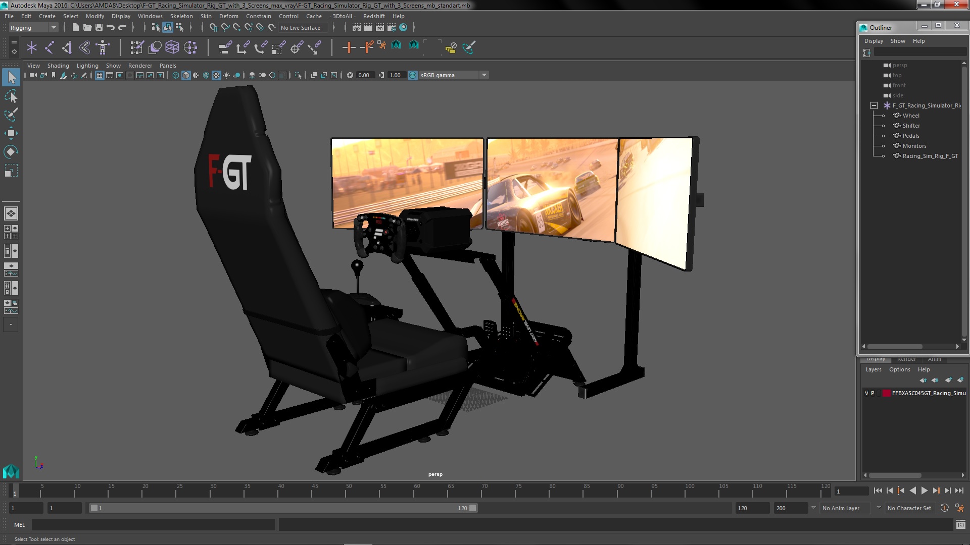 3D F-GT Racing Simulator Rig GT with 3 Screens model