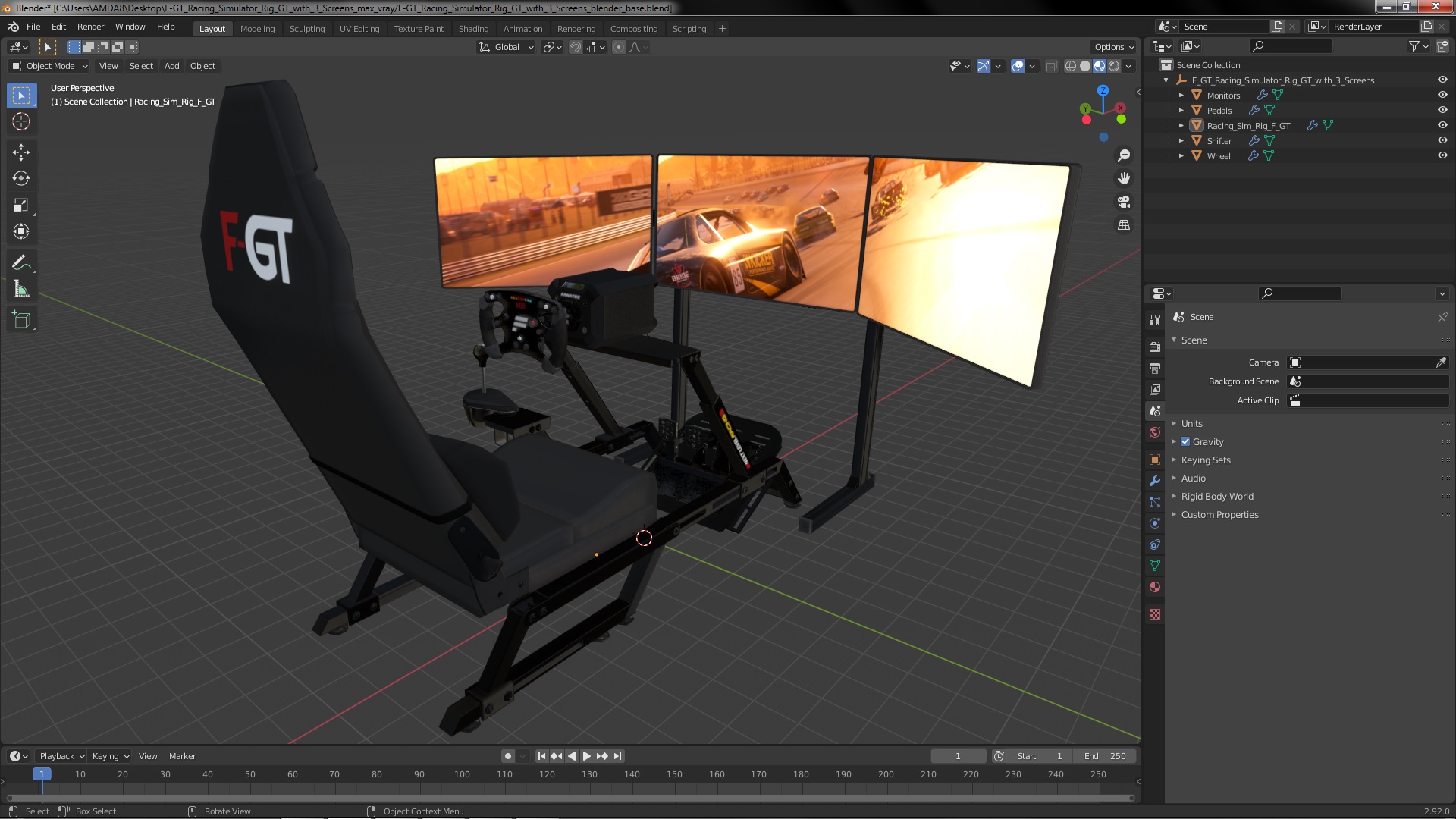 3D F-GT Racing Simulator Rig GT with 3 Screens model
