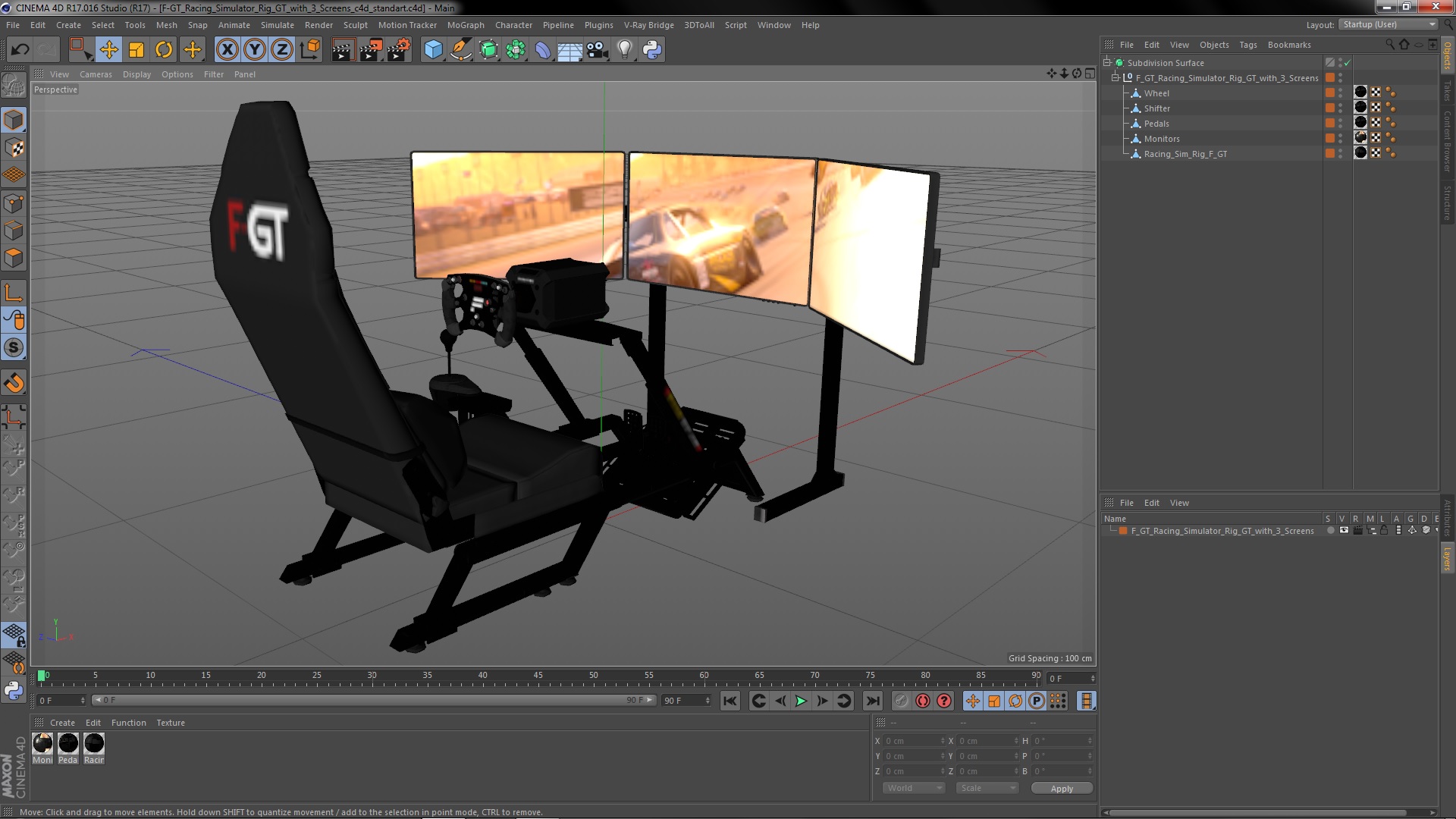 3D F-GT Racing Simulator Rig GT with 3 Screens model