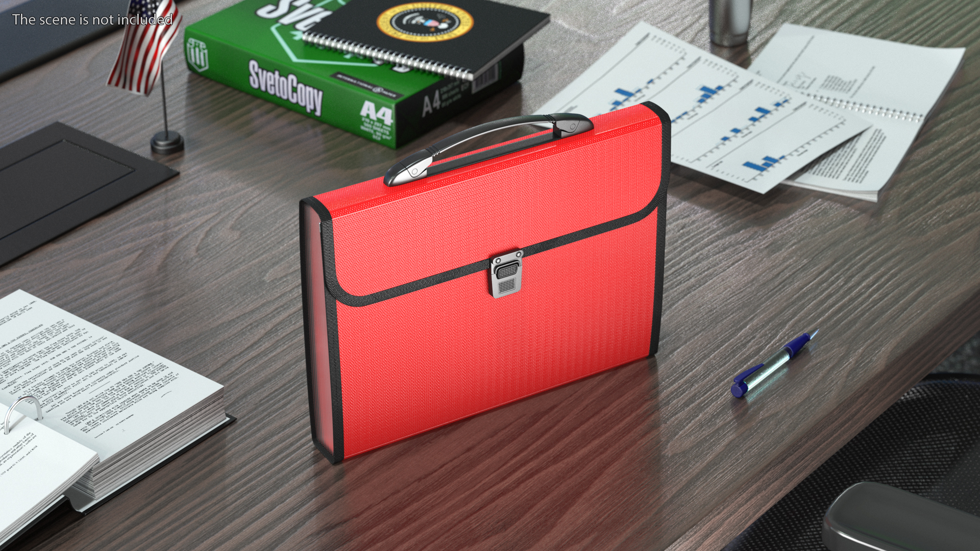Expanding File Folder with Handle Red 3D
