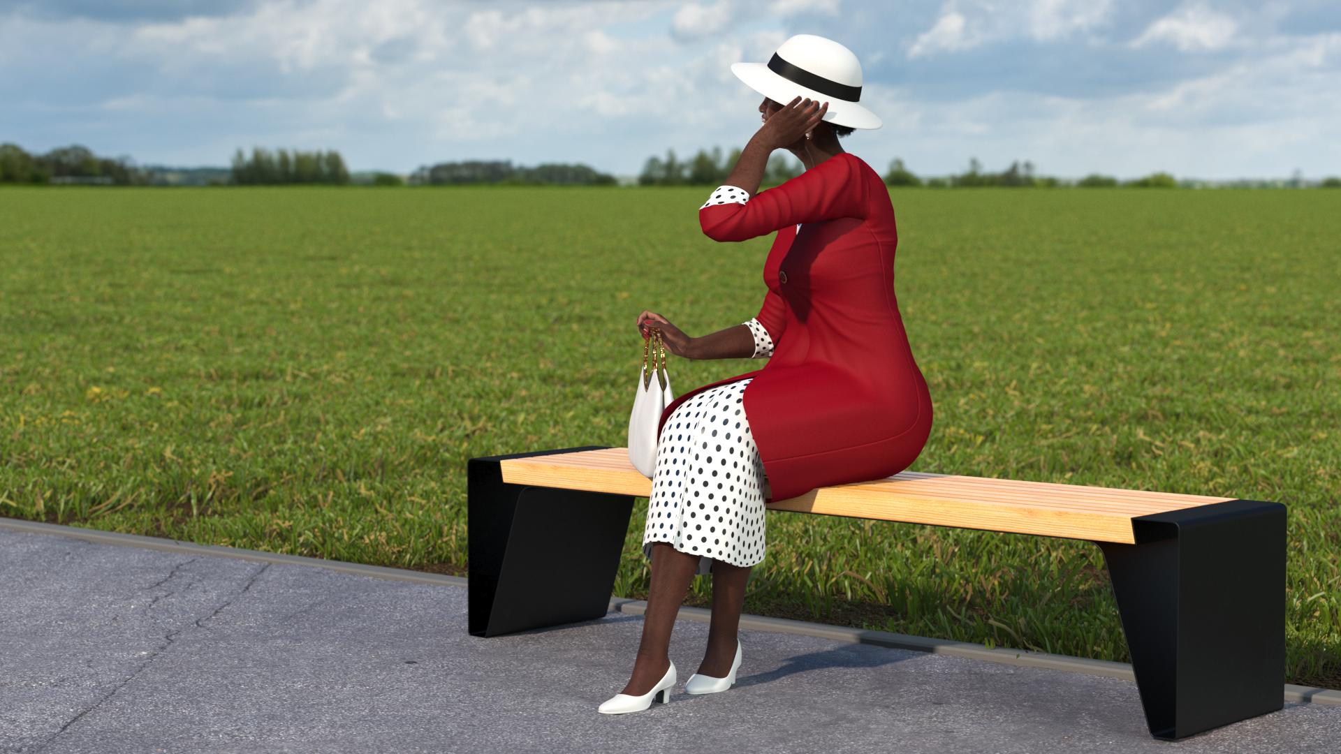 Old Afro American Woman Evening Dress Sitting, view 3